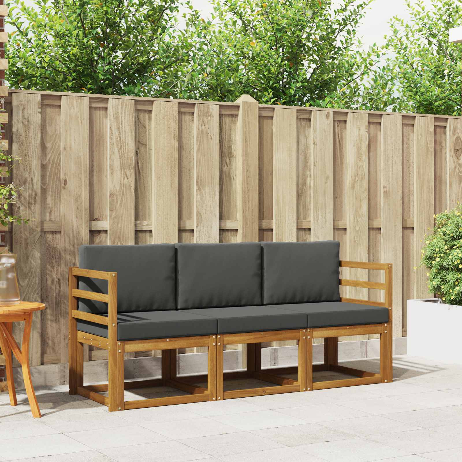 vidaXL Outdoor-Sofagarnitur mit Kissen 3 pcs Natur und Anthrazit