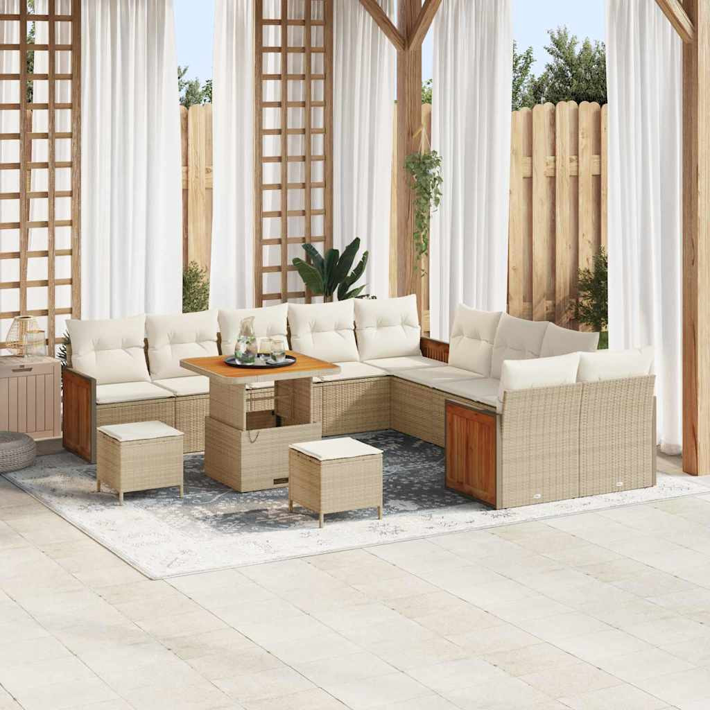 vidaXL Gartensofa-set mit Kissen 17 pcs Beige und Creme Poly-Rattan