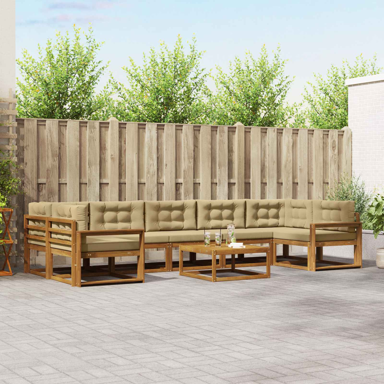 vidaXL Outdoor-Sofagarnitur mit Kissen 8 pcs Natur und Beige