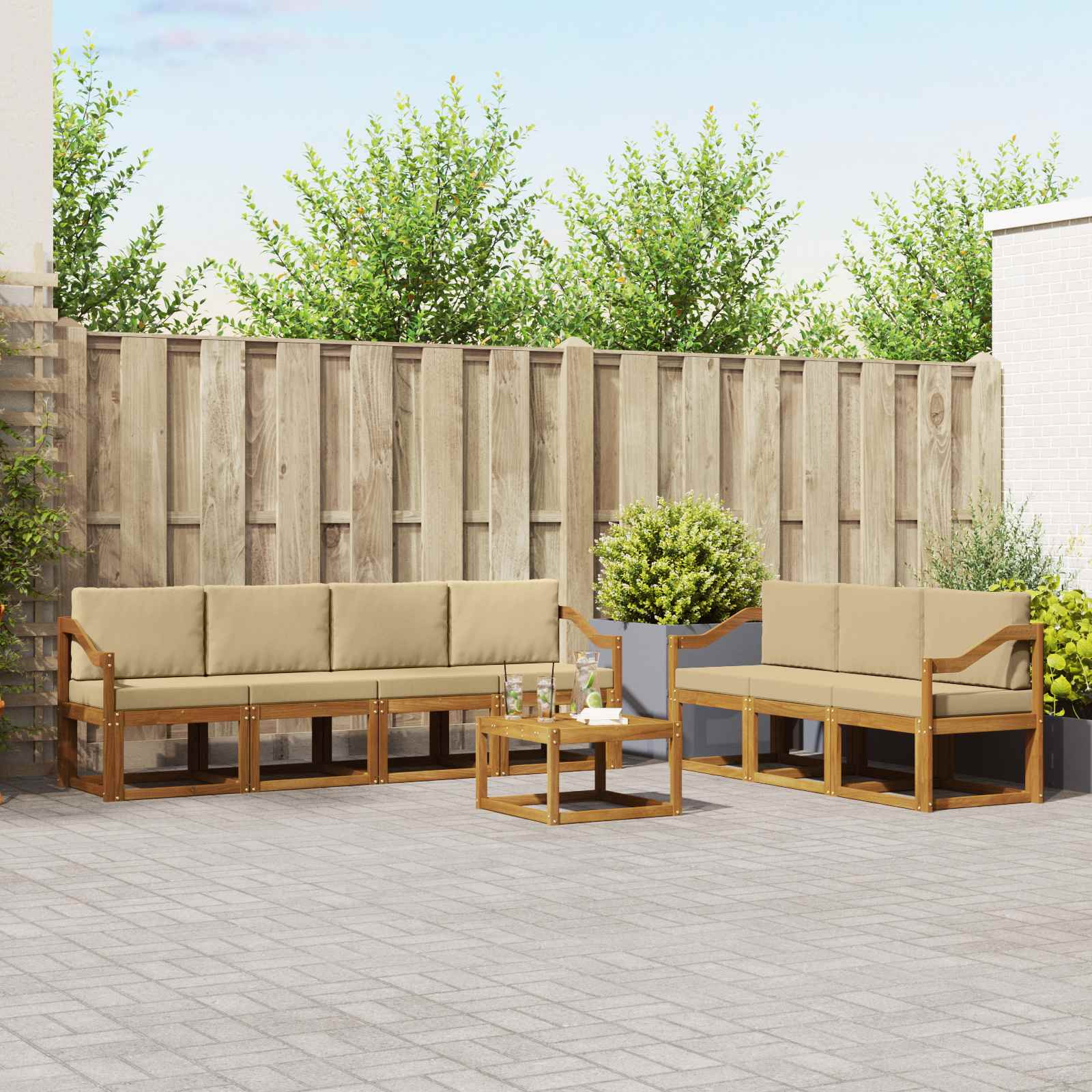 vidaXL Outdoor-Sofagarnitur mit Kissen 8 pcs Natur und Beige