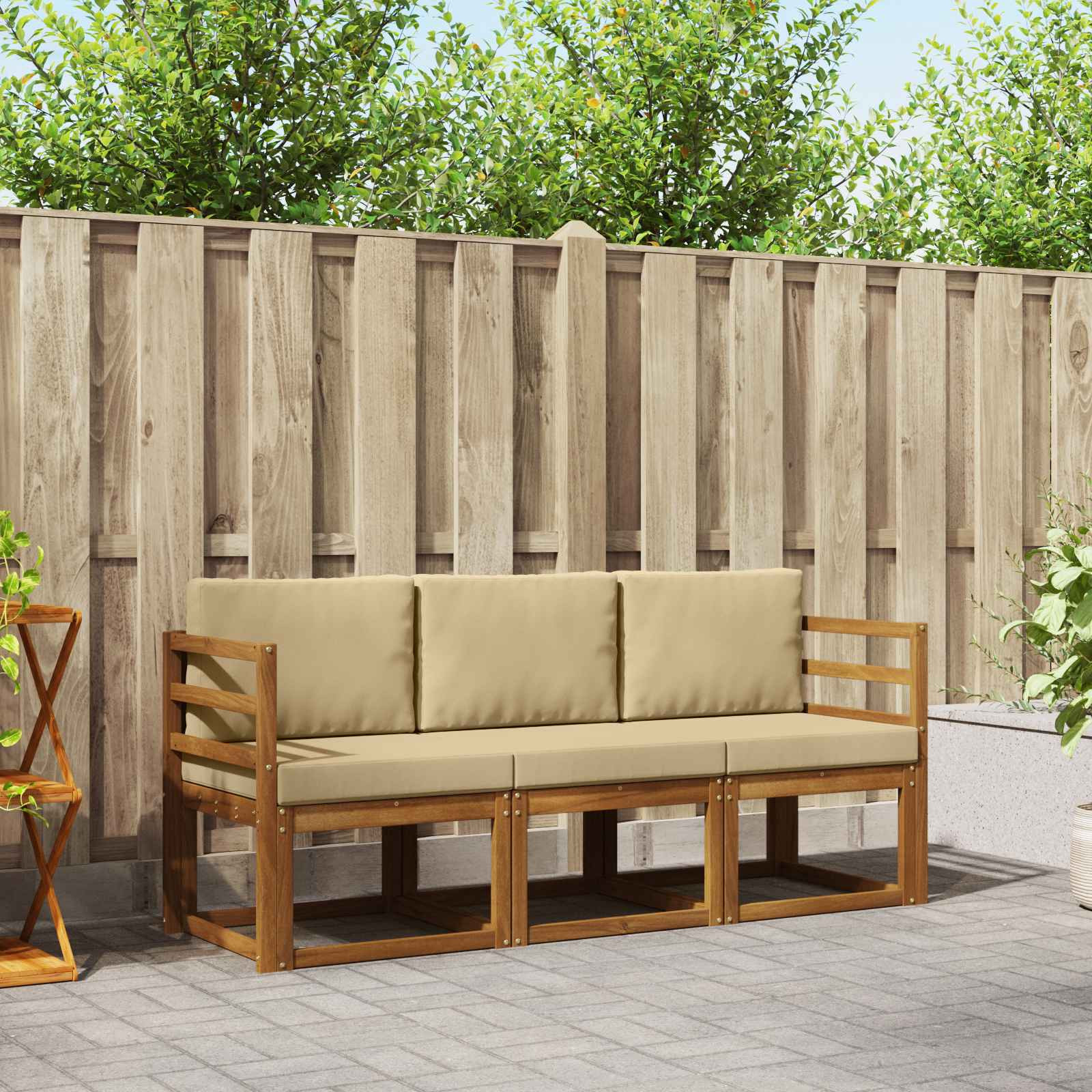 vidaXL Outdoor-Sofagarnitur mit Kissen 3 pcs Natur und Beige