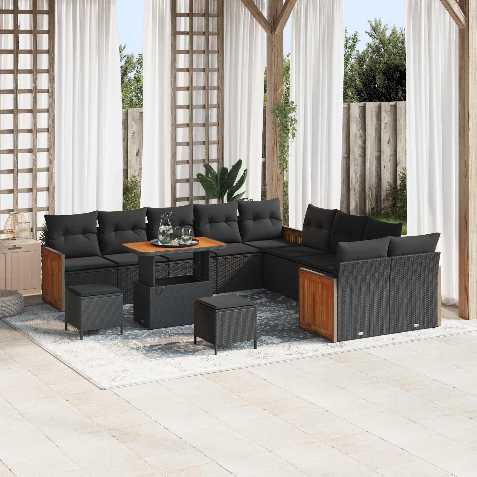 vidaXL Gartensofa-set mit Kissen 17 pcs Schwarz Poly-Rattan