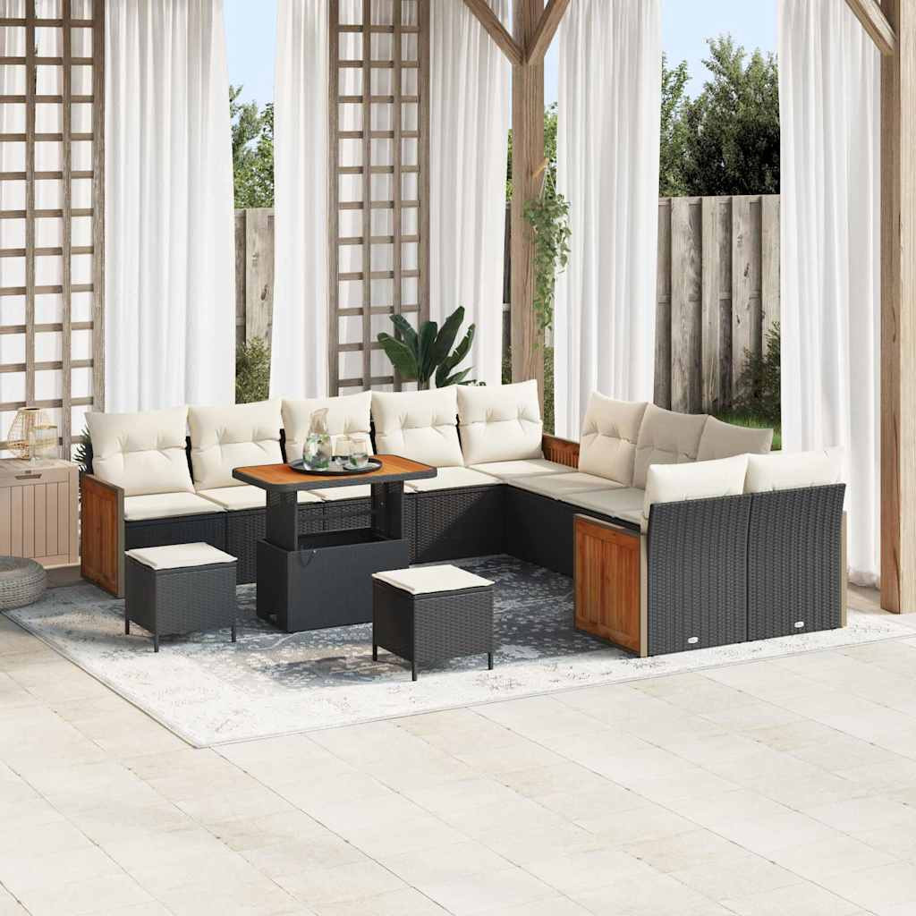 vidaXL Gartensofa-set mit Kissen 17 pcs Schwarz und Creme Poly-Rattan