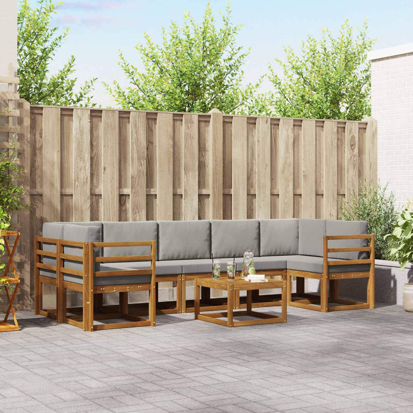 vidaXL Outdoor-Sofagarnitur mit Kissen 8 pcs Natürlich und Hellgrau
