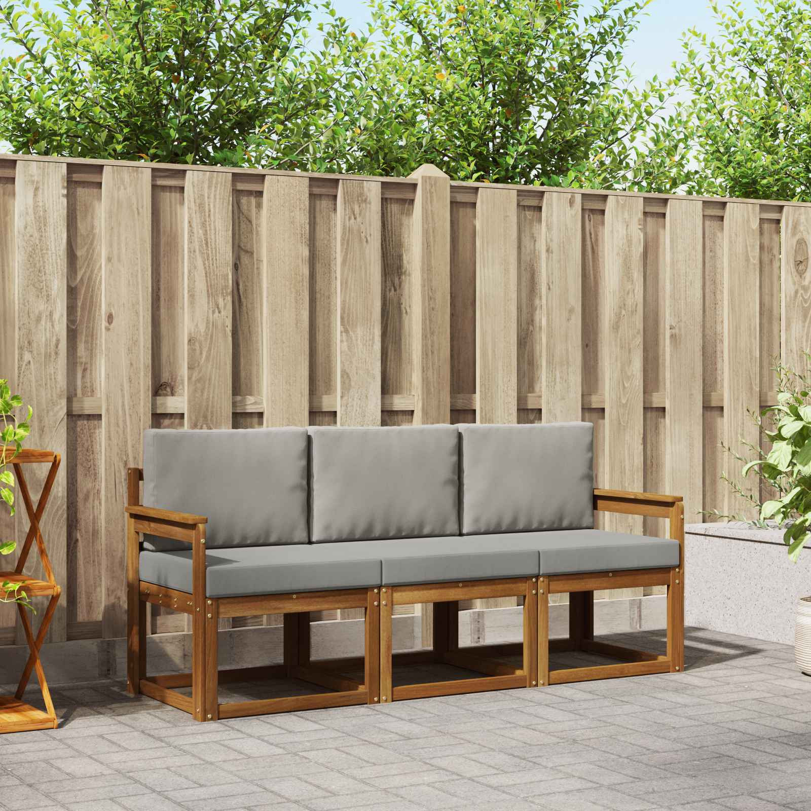 vidaXL Outdoor-Sofagarnitur mit Kissen 3 pcs Natürlich und Hellgrau