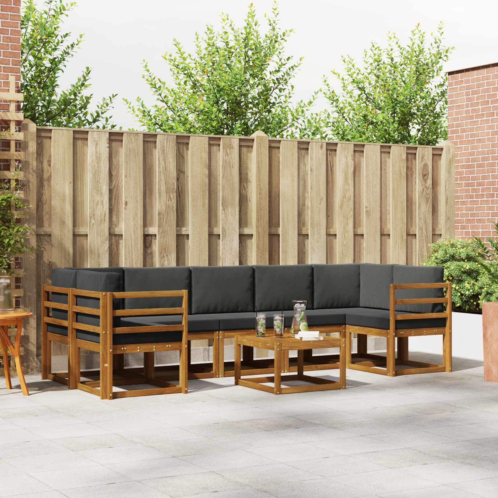 vidaXL Outdoor-Sofagarnitur mit Kissen 8 pcs Natur und Anthrazit