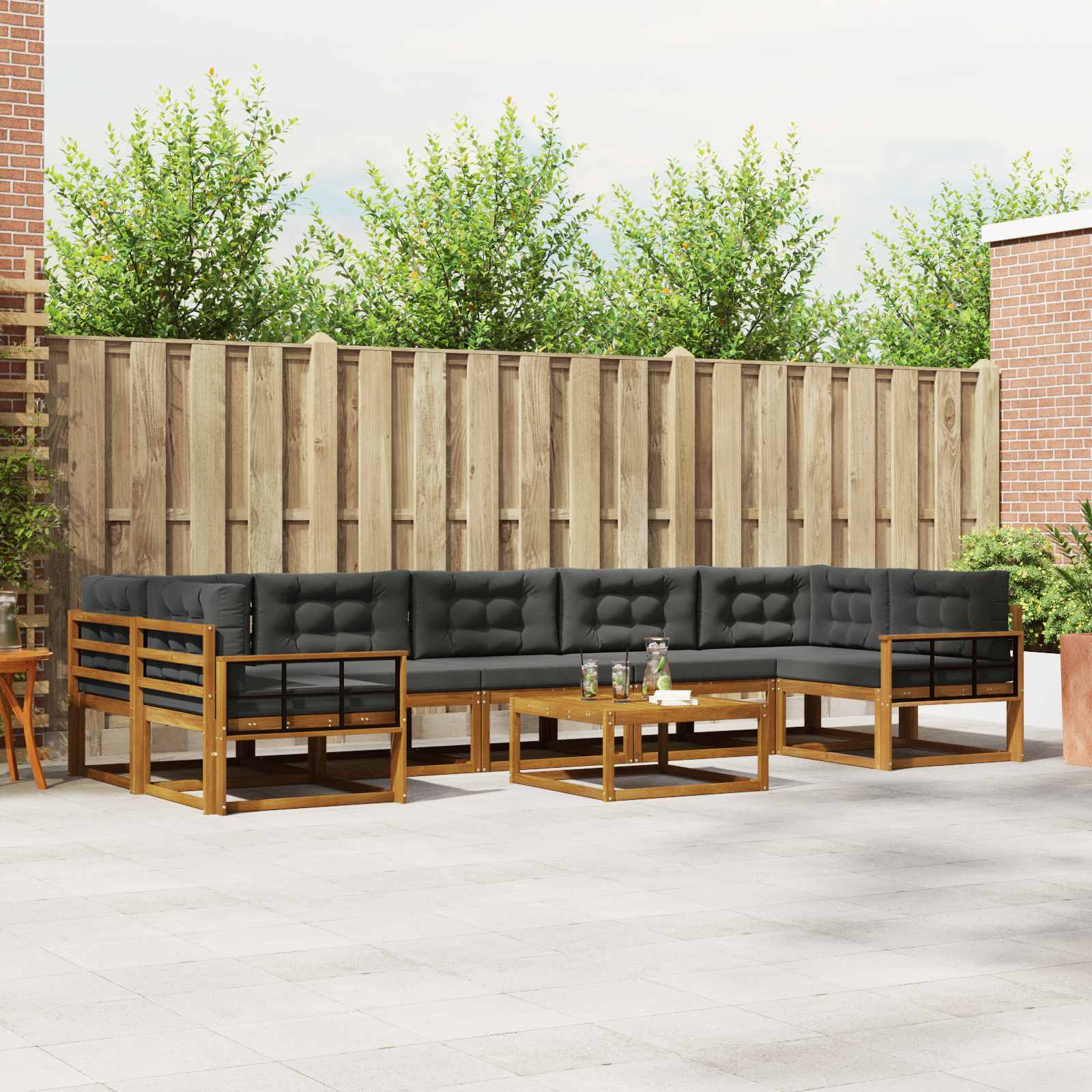 vidaXL Outdoor-Sofagarnitur mit Kissen 8 pcs Natur und Anthrazit