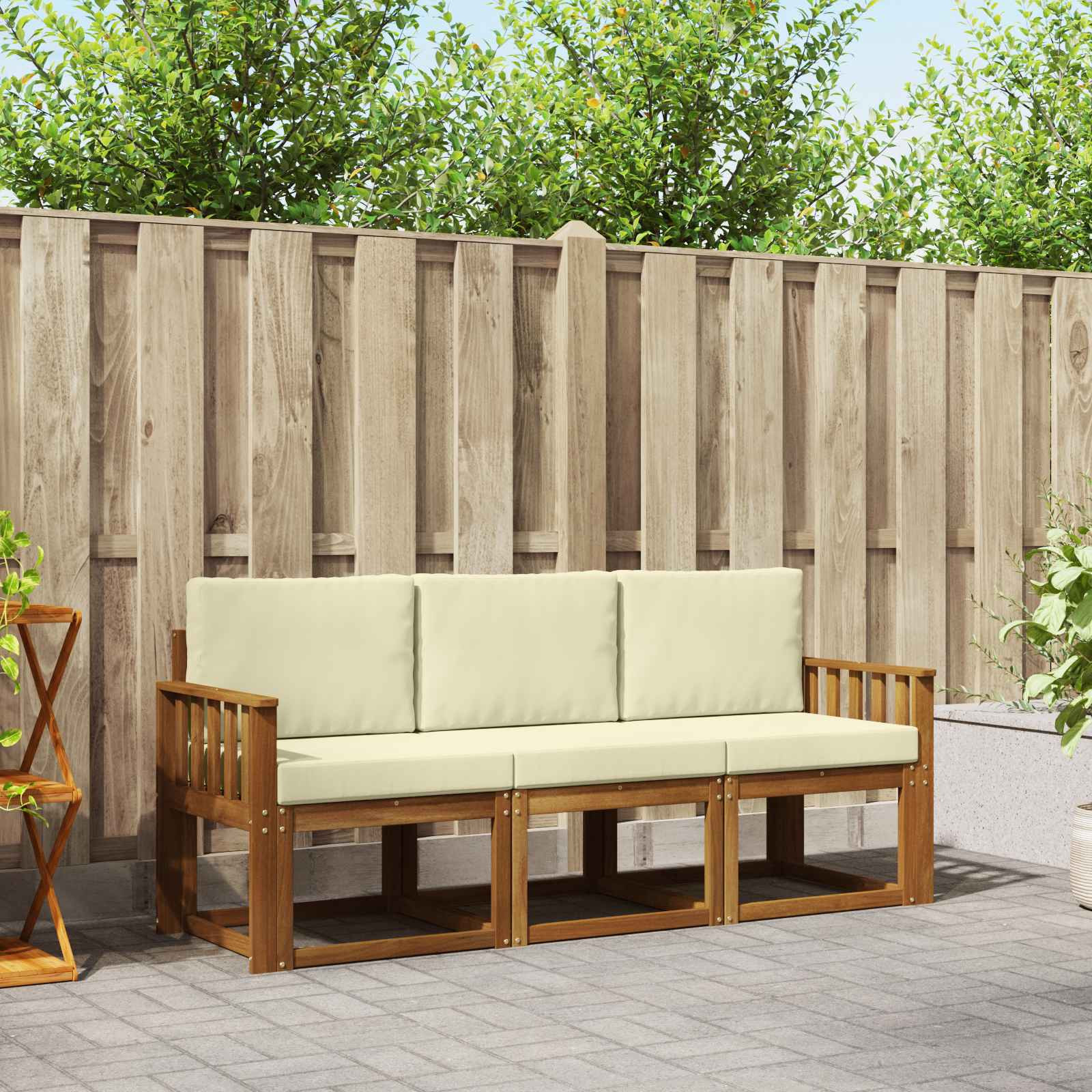 vidaXL Outdoor-Sofagarnitur mit Kissen 3 pcs Natur und Creme
