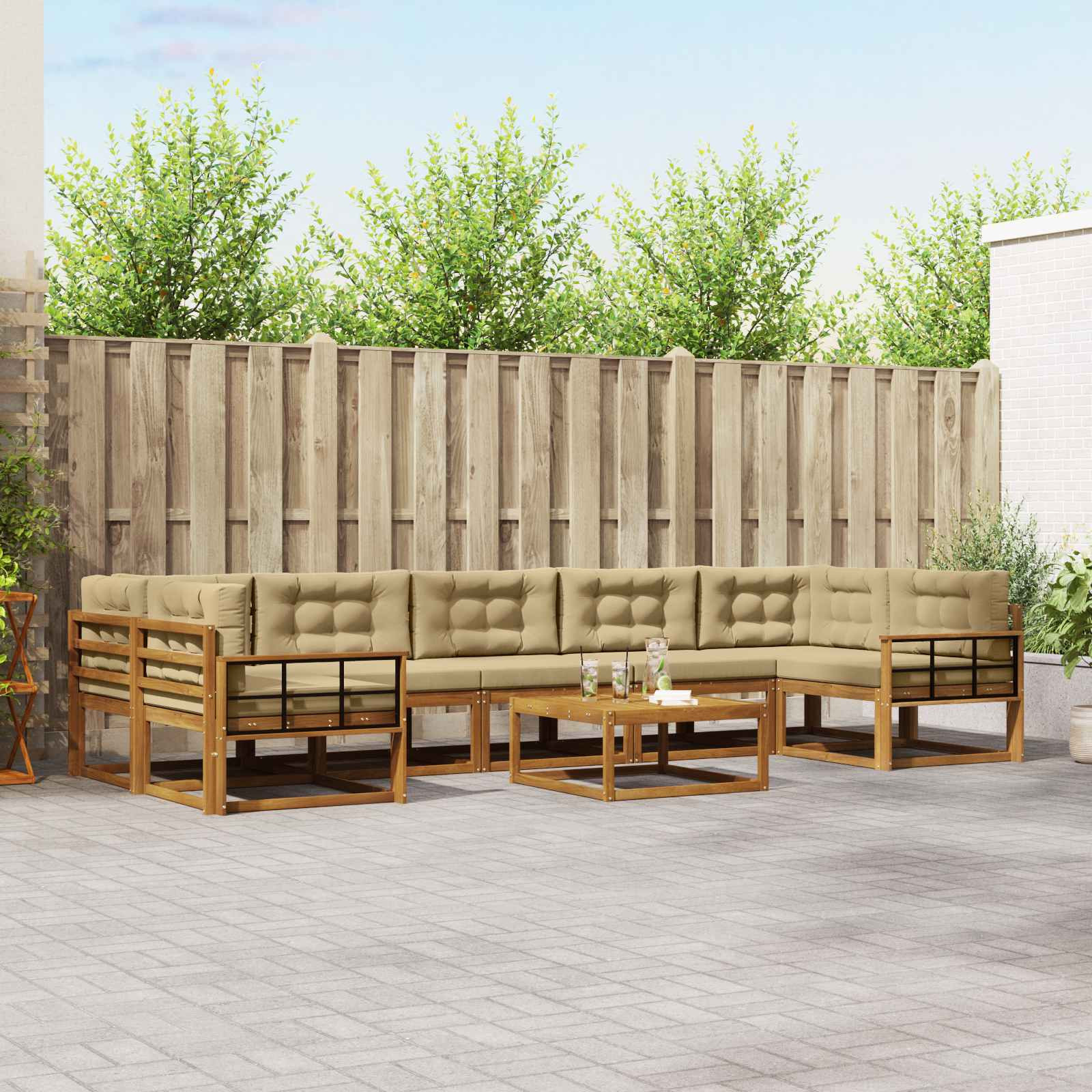 vidaXL Outdoor-Sofagarnitur mit Kissen 8 pcs Natur und Beige