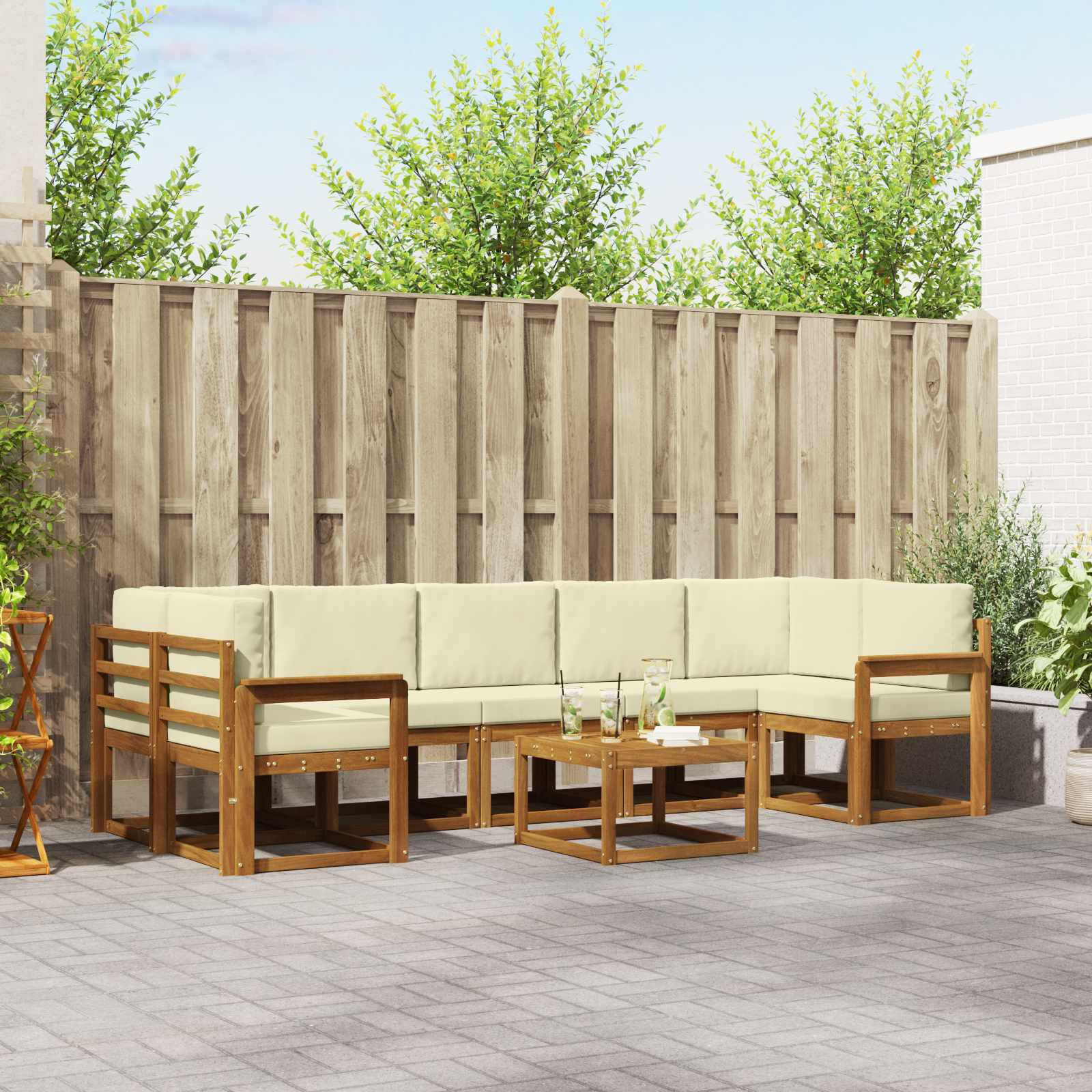 vidaXL Outdoor-Sofagarnitur mit Kissen 8 pcs Natur und Creme