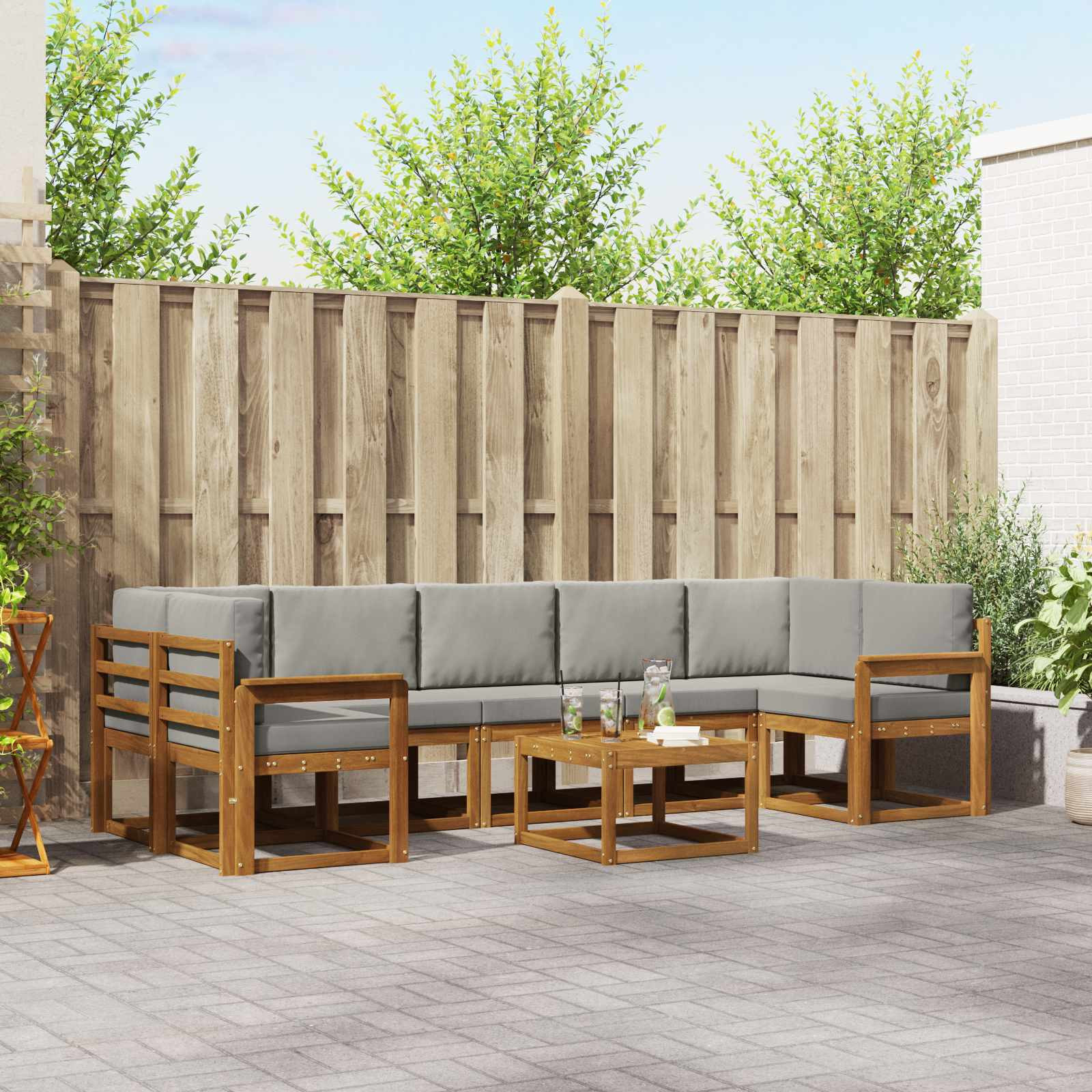 vidaXL Outdoor-Sofagarnitur mit Kissen 8 pcs Natürlich und Hellgrau