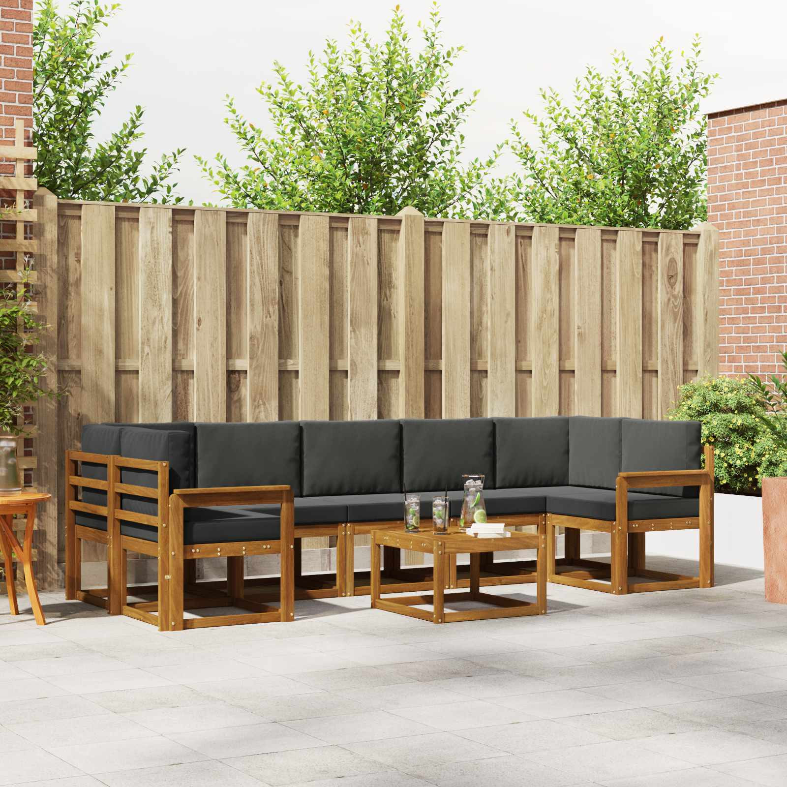 vidaXL Outdoor-Sofagarnitur mit Kissen 8 pcs Natur und Anthrazit