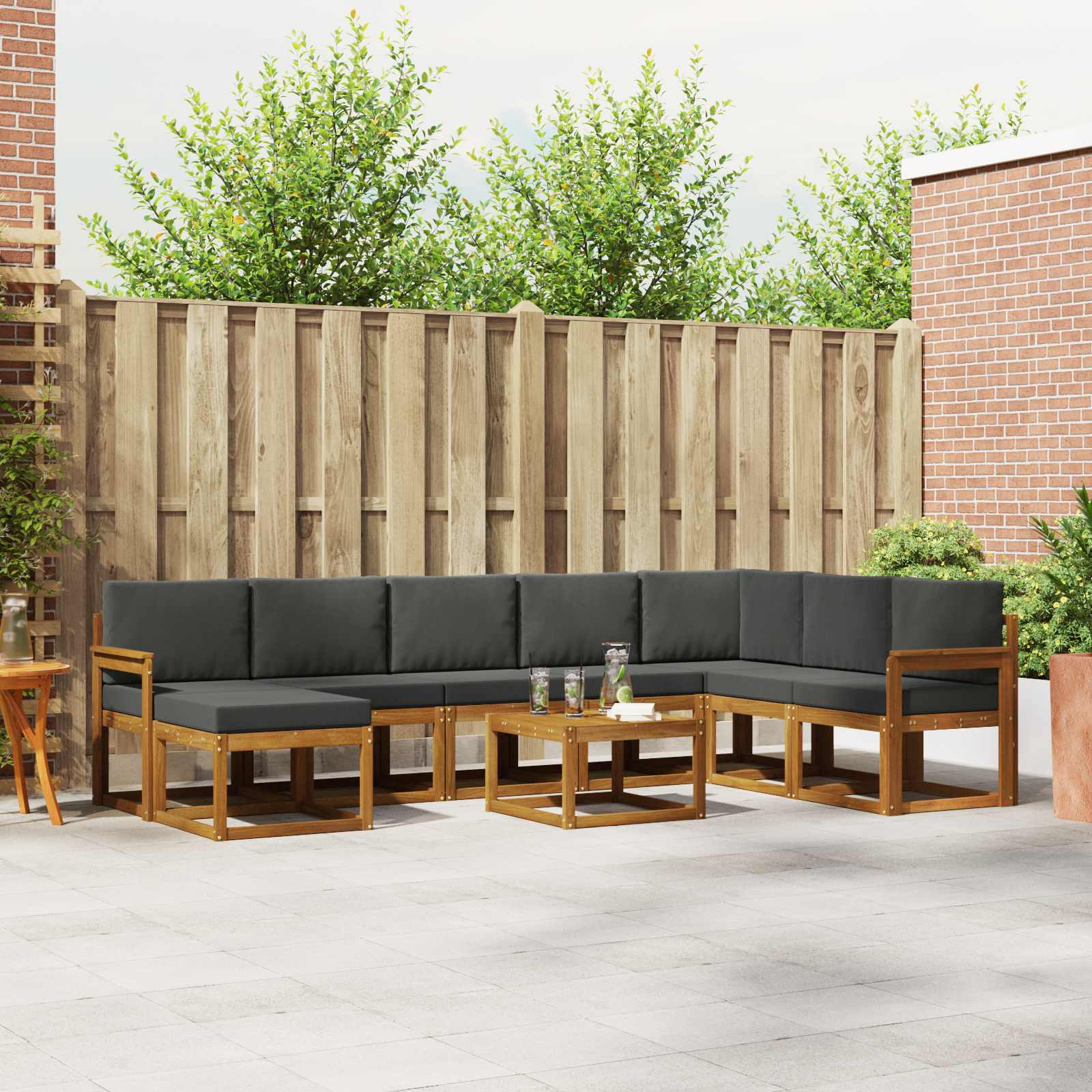 vidaXL Outdoor-Sofagarnitur mit Kissen 9 pcs Natur und Anthrazit