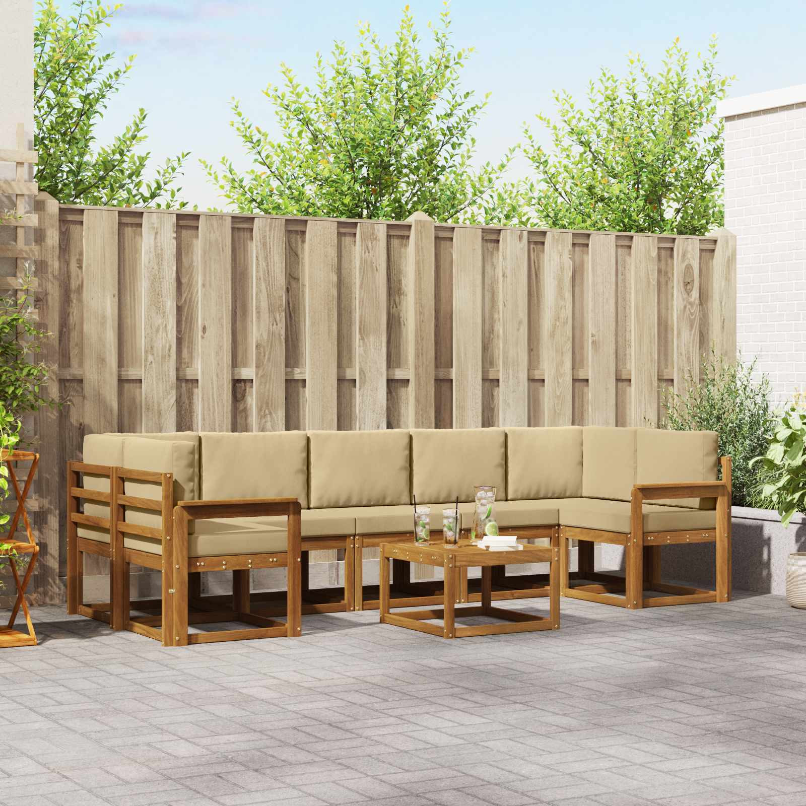 vidaXL Outdoor-Sofagarnitur mit Kissen 8 pcs Natur und Beige