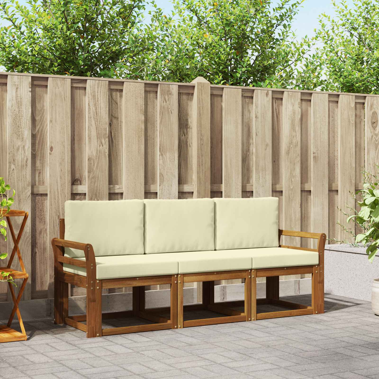 vidaXL Outdoor-Sofagarnitur mit Kissen 3 pcs Natur und Creme