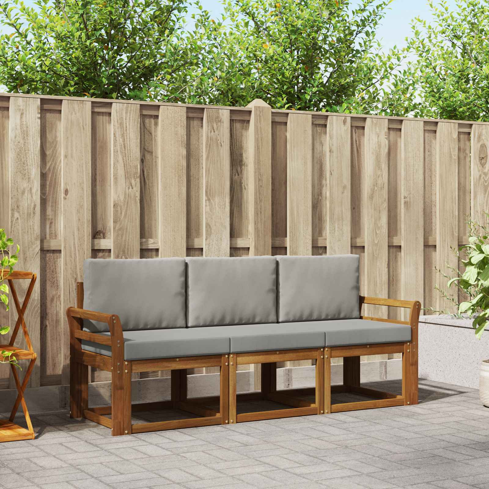vidaXL Outdoor-Sofagarnitur mit Kissen 3 pcs Natürlich und Hellgrau