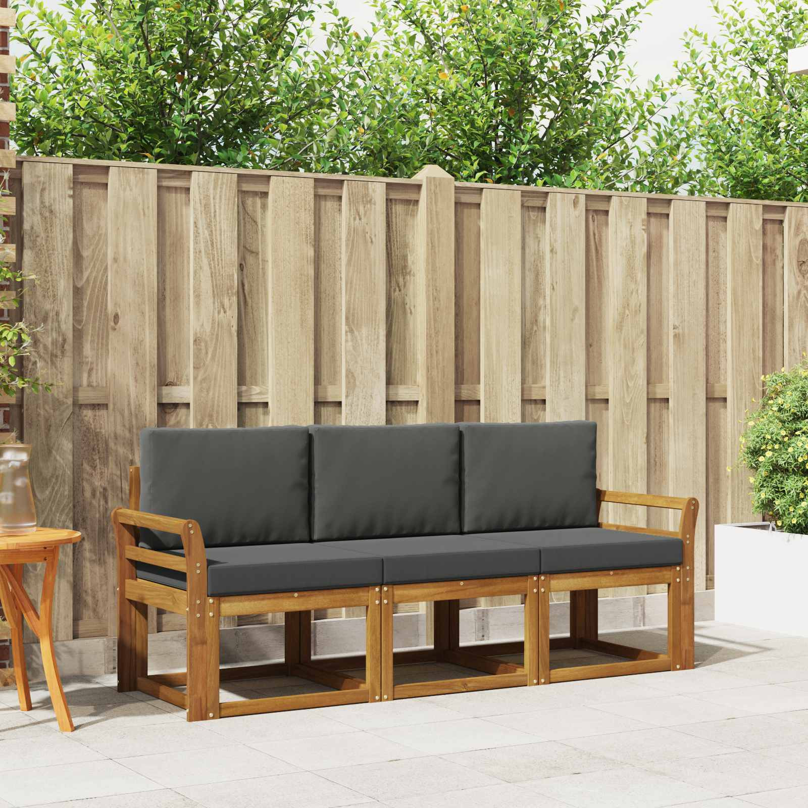 vidaXL Outdoor-Sofagarnitur mit Kissen 3 pcs Natur und Anthrazit