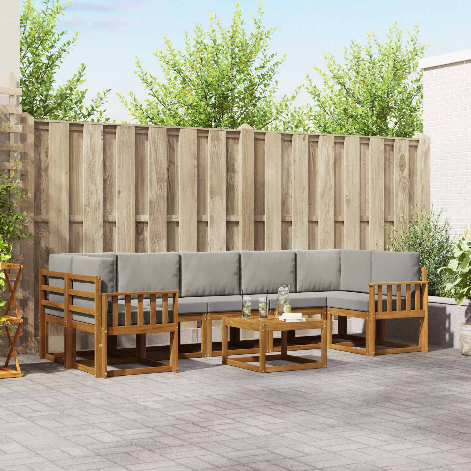 vidaXL Outdoor-Sofagarnitur mit Kissen 8 pcs Natürlich und Hellgrau