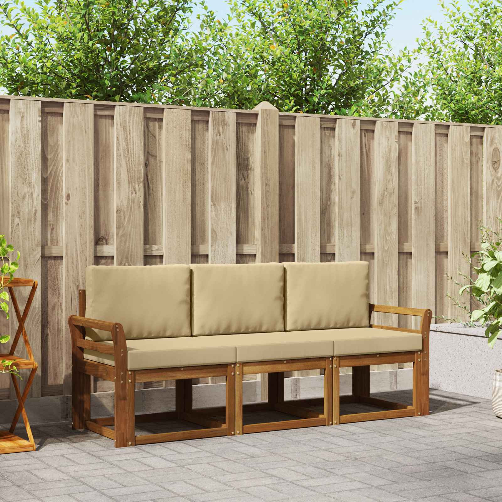 vidaXL Outdoor-Sofagarnitur mit Kissen 3 pcs Natur und Beige