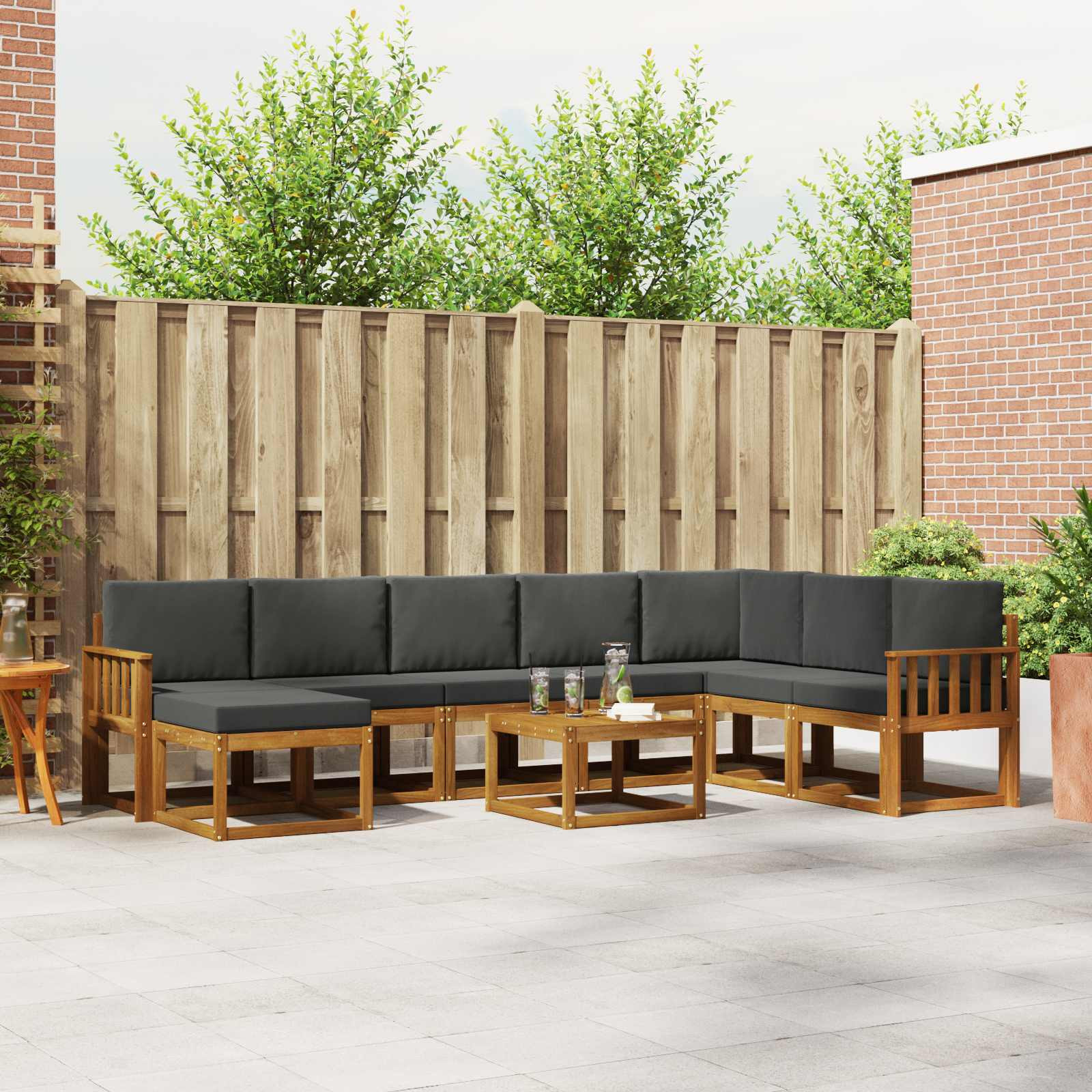 vidaXL Outdoor-Sofagarnitur mit Kissen 9 pcs Natur und Anthrazit