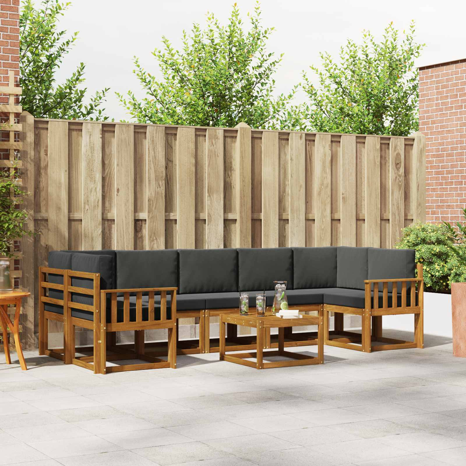 vidaXL Outdoor-Sofagarnitur mit Kissen 8 pcs Natur und Anthrazit