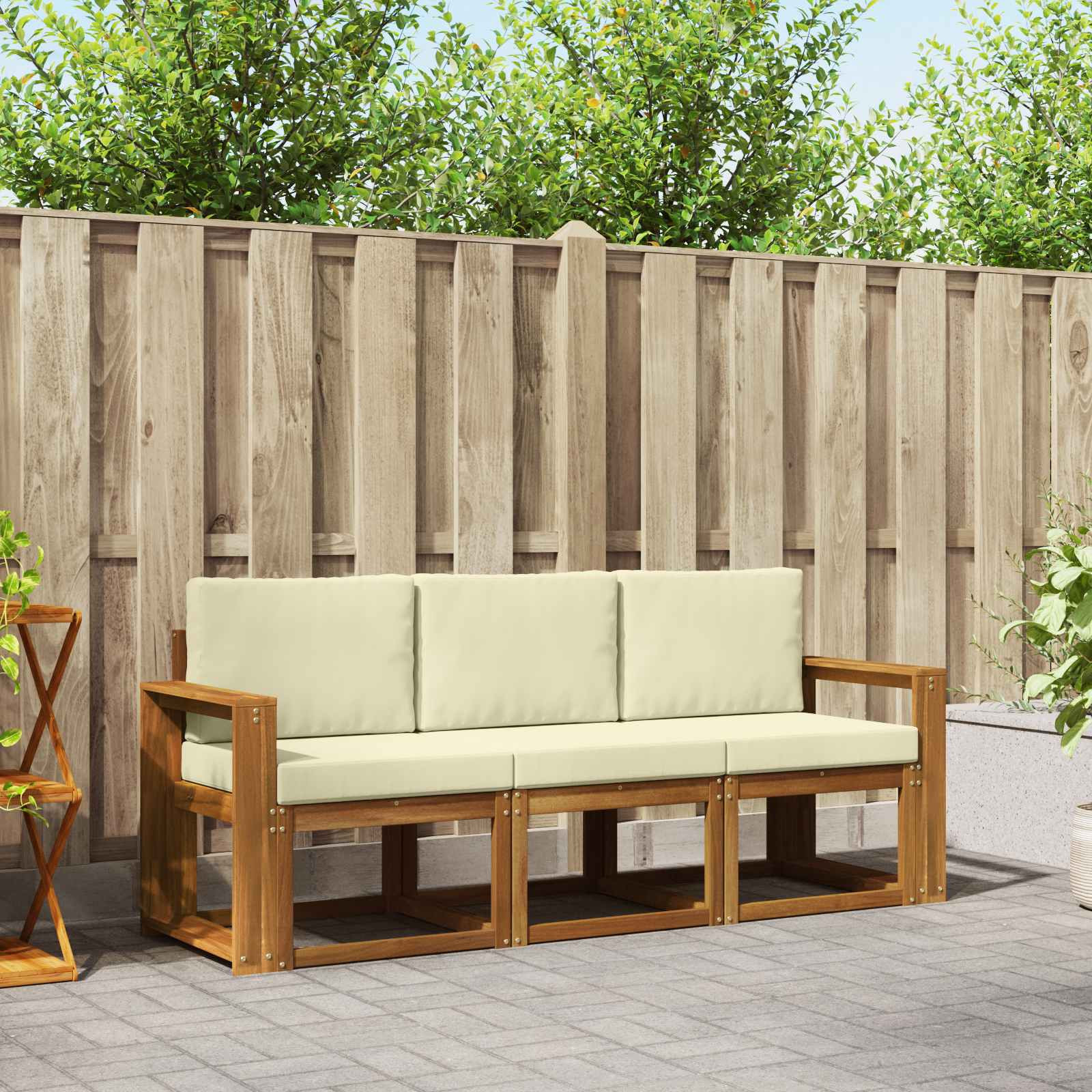 vidaXL Outdoor-Sofagarnitur mit Kissen 3 pcs Natur und Creme