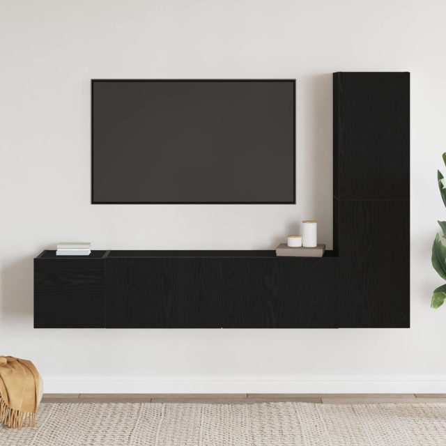 vidaXL TV-Schrankset 4 pcs Schwarz Eichen-Optik 130,5 x 30 x 140 cm