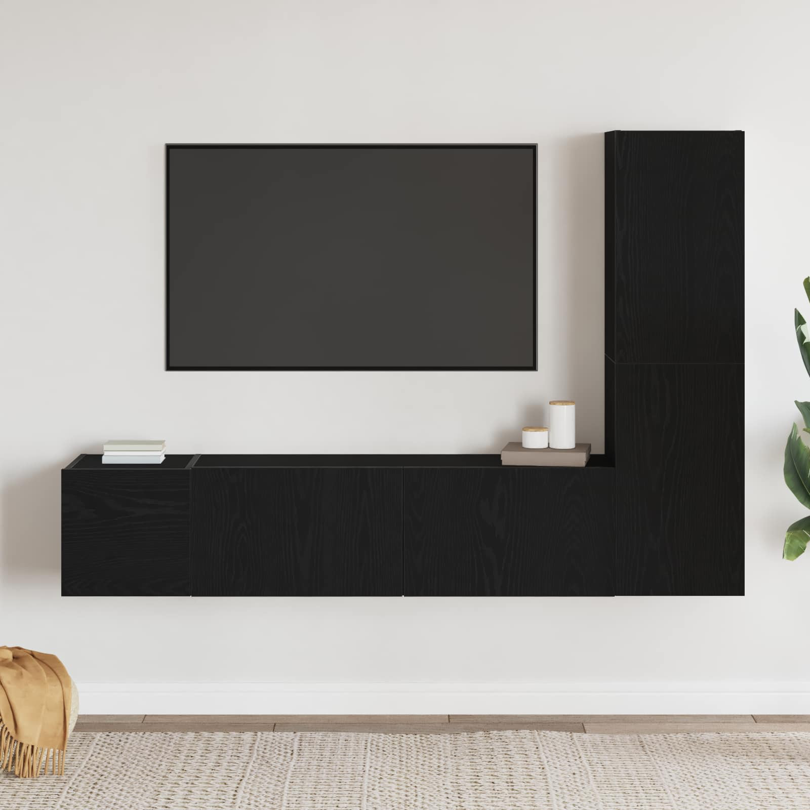 vidaXL TV-Schrankset 4 pcs Schwarz Eichen-Optik 130,5 x 30 x 140 cm