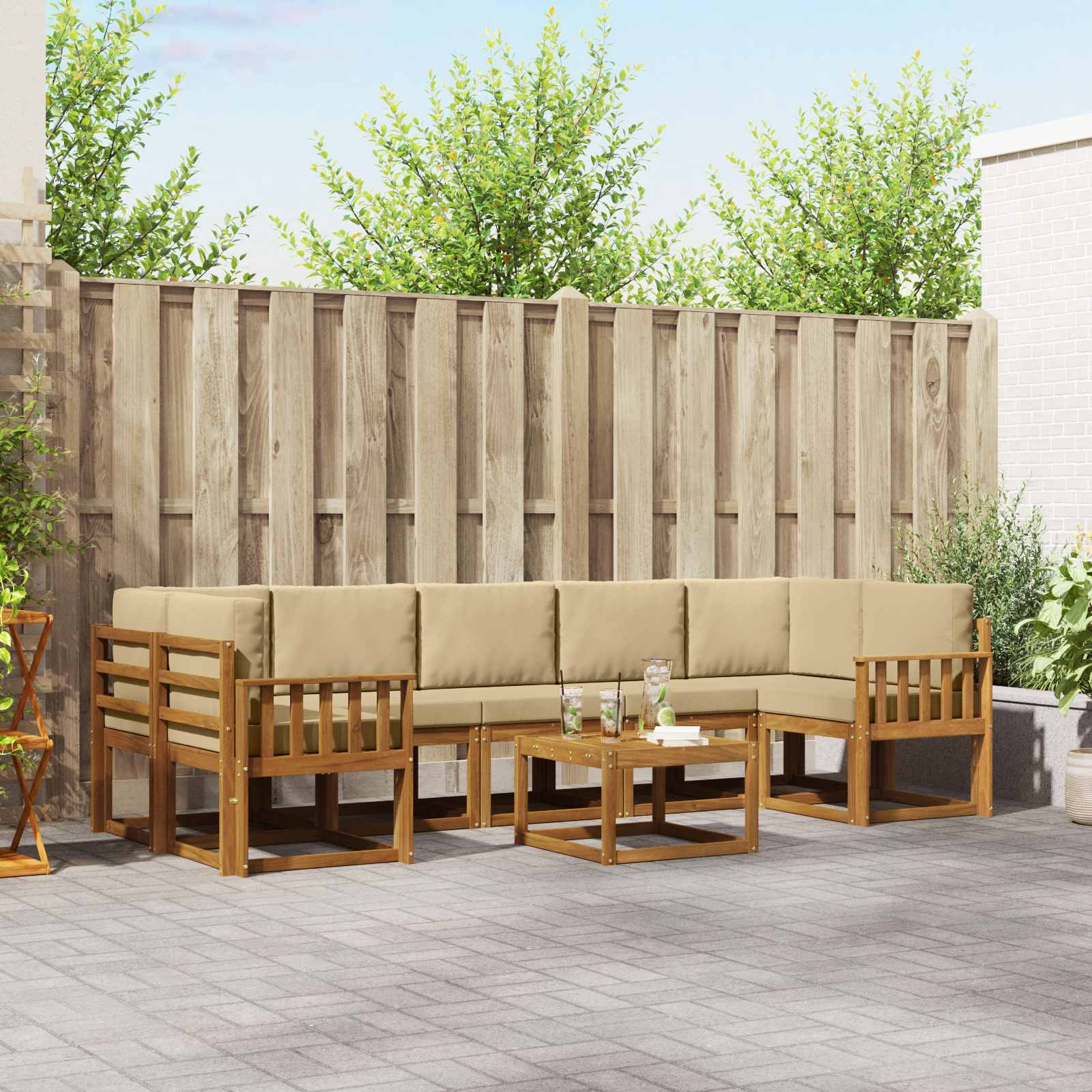 vidaXL Outdoor-Sofagarnitur mit Kissen 8 pcs Natur und Beige