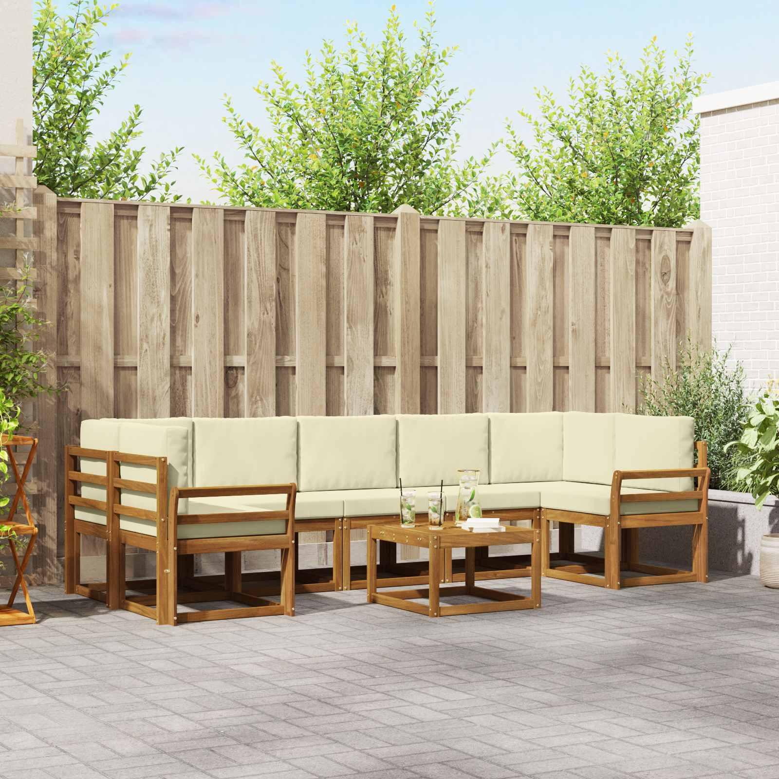 vidaXL Outdoor-Sofagarnitur mit Kissen 8 pcs Natur und Creme