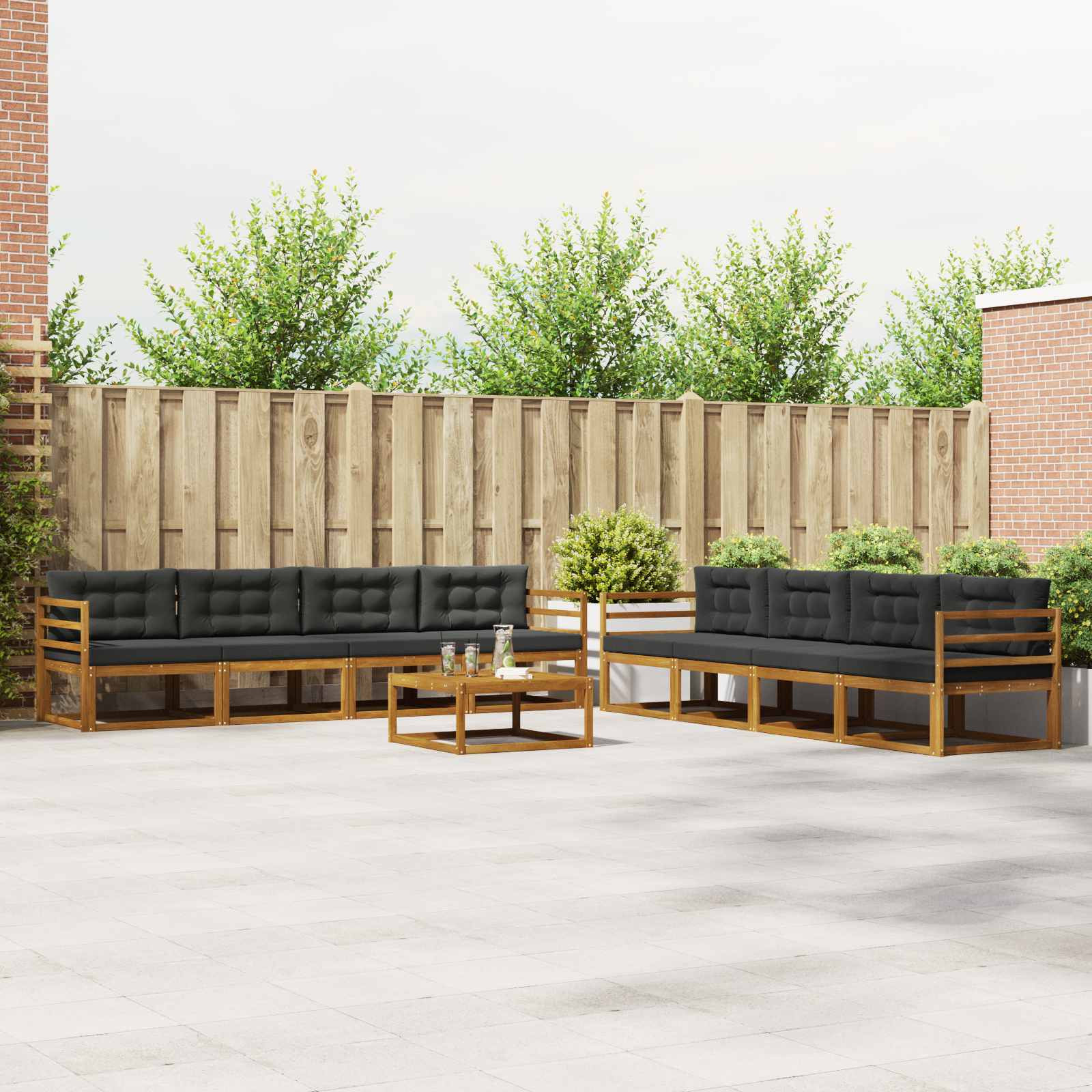 vidaXL Outdoor-Sofagarnitur mit Kissen 9 pcs Natur und Anthrazit