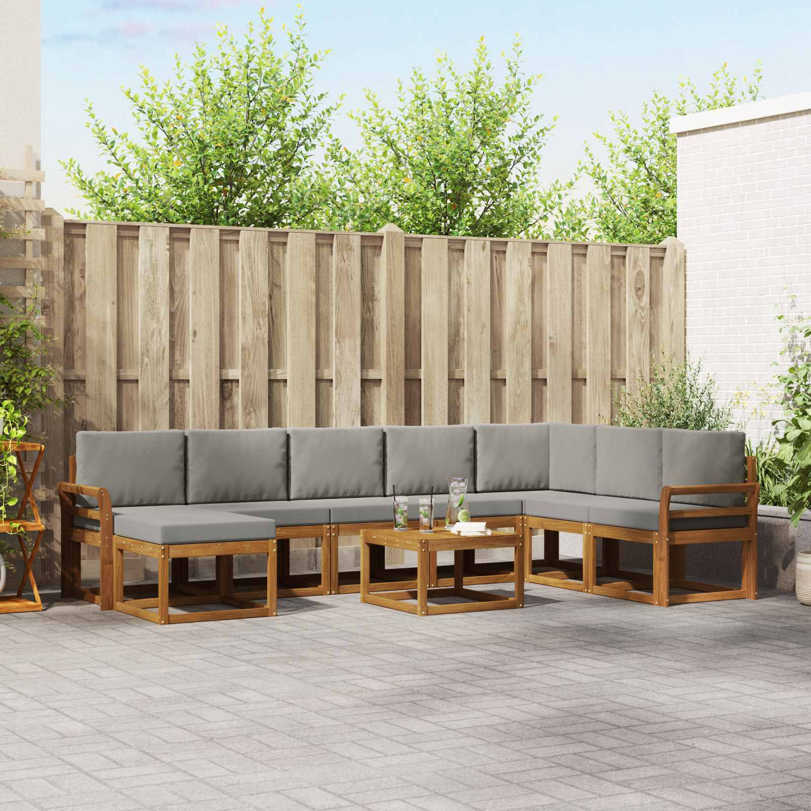 vidaXL Outdoor-Sofagarnitur mit Kissen 9 pcs Natürlich und Hellgrau