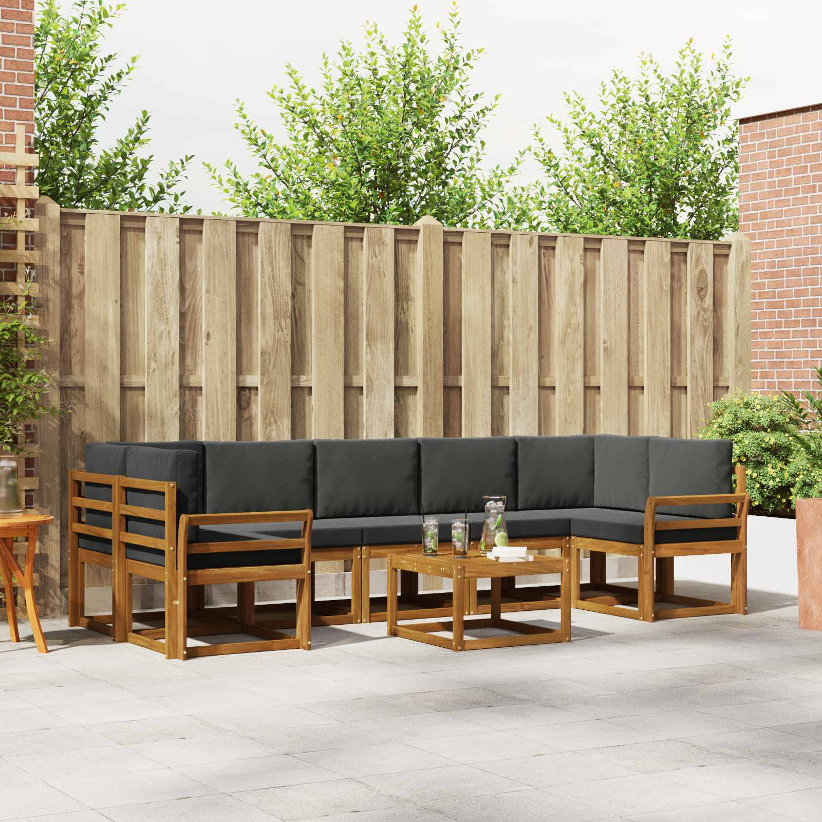 vidaXL Outdoor-Sofagarnitur mit Kissen 8 pcs Natur und Anthrazit
