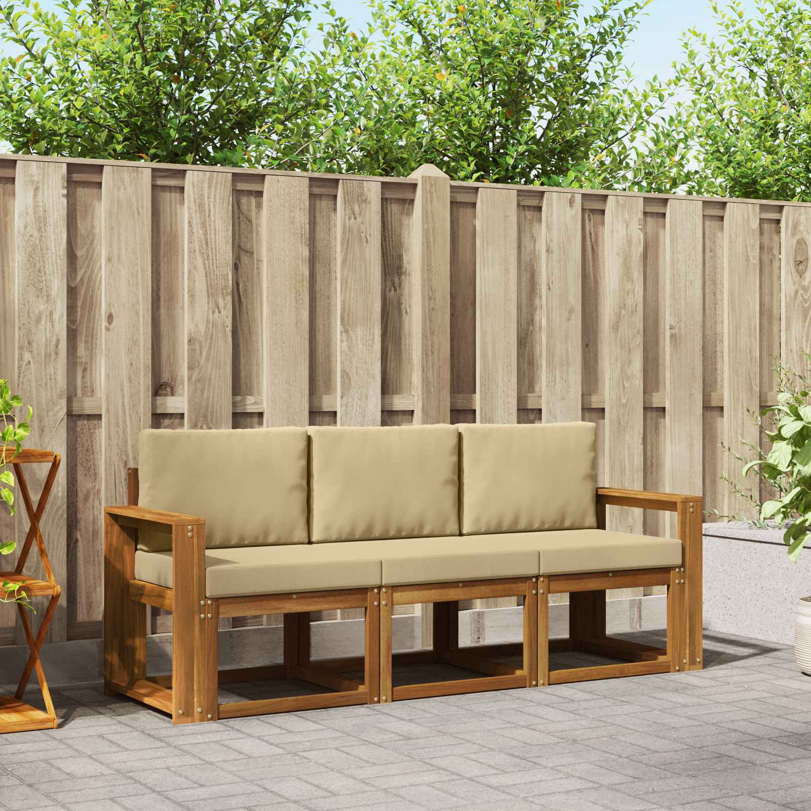 vidaXL Outdoor-Sofagarnitur mit Kissen 3 pcs Natur und Beige