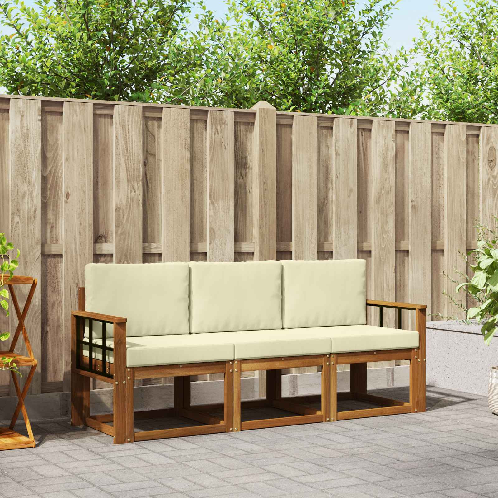 vidaXL Outdoor-Sofagarnitur mit Kissen 3 pcs Natur und Creme