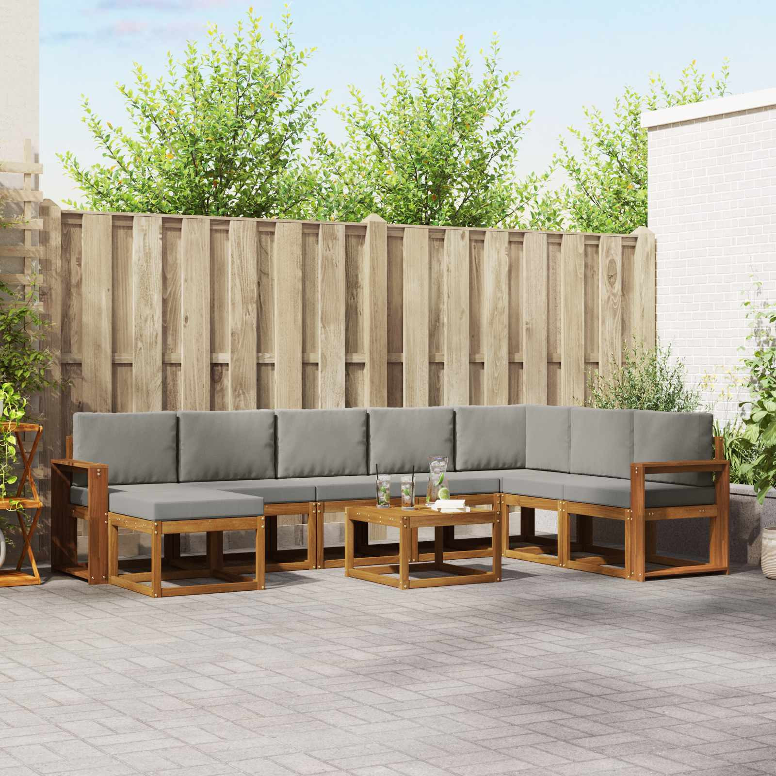 vidaXL Outdoor-Sofagarnitur mit Kissen 9 pcs Natürlich und Hellgrau