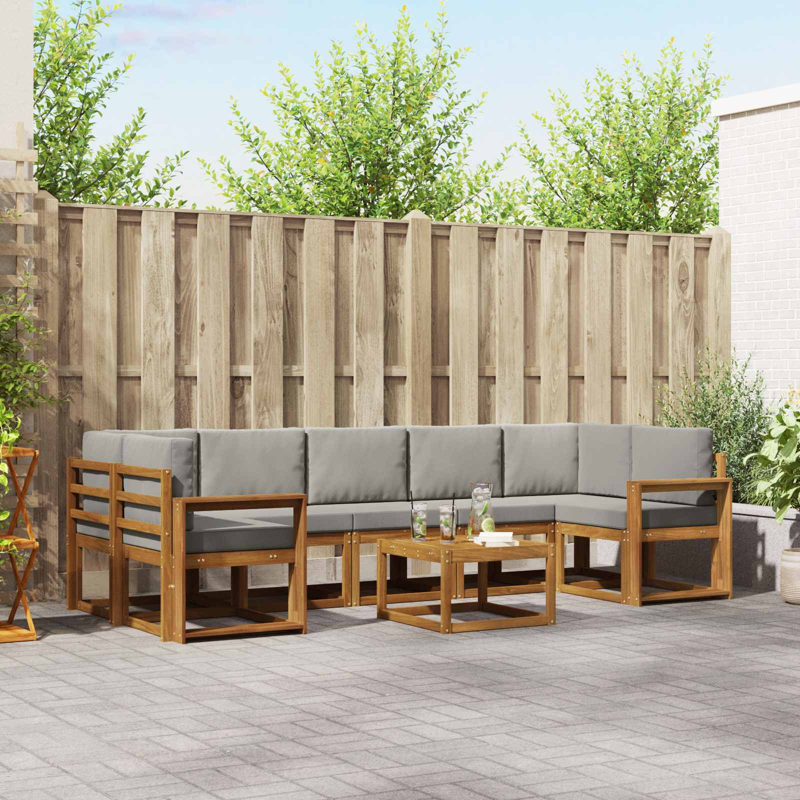 vidaXL Outdoor-Sofagarnitur mit Kissen 8 pcs Natürlich und Hellgrau