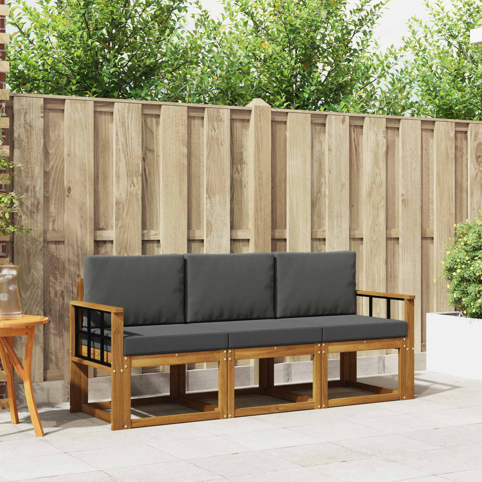 vidaXL Outdoor-Sofagarnitur mit Kissen 3 pcs Natur und Anthrazit