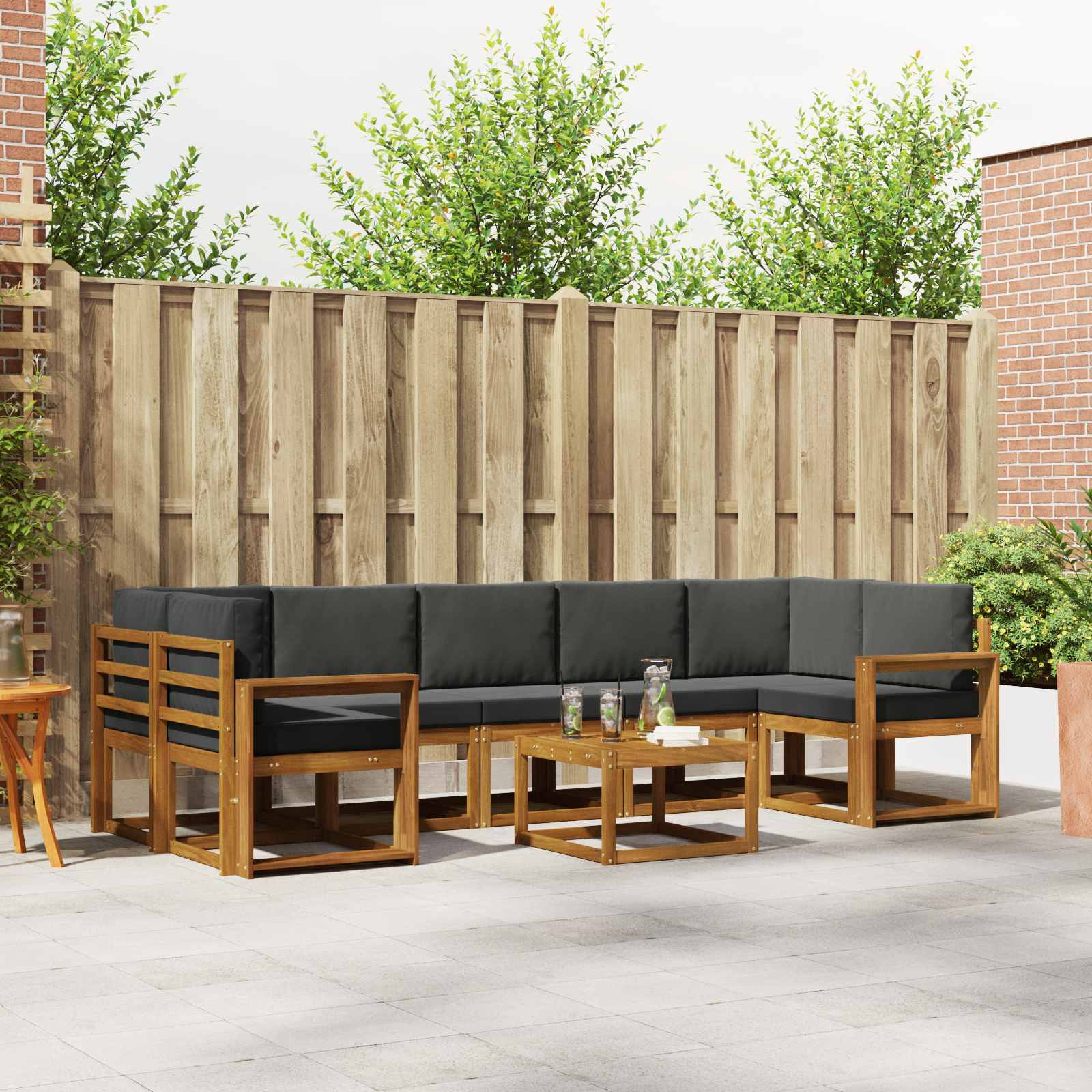 vidaXL Outdoor-Sofagarnitur mit Kissen 8 pcs Natur und Anthrazit