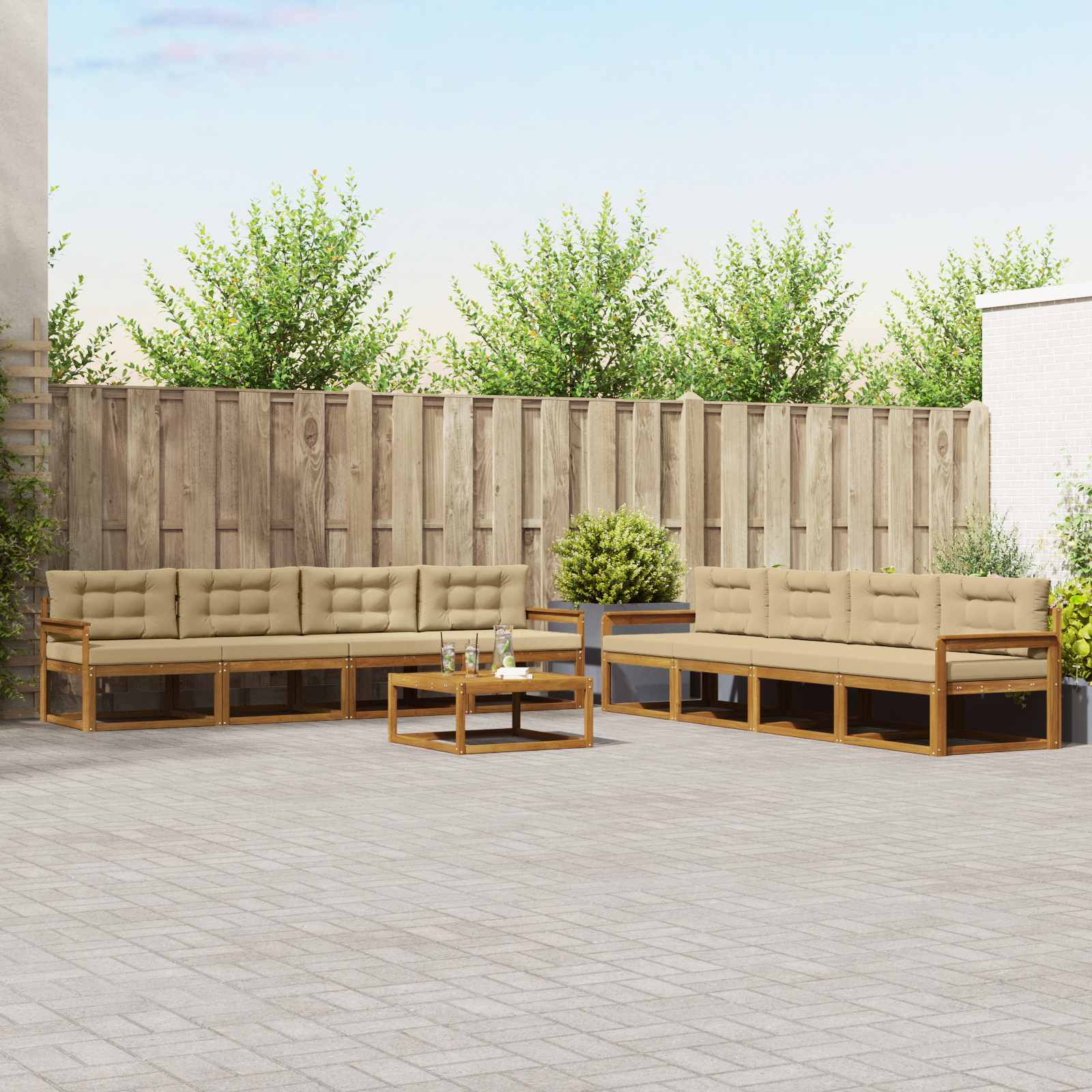 vidaXL Outdoor-Sofagarnitur mit Kissen 9 pcs Natur und Beige