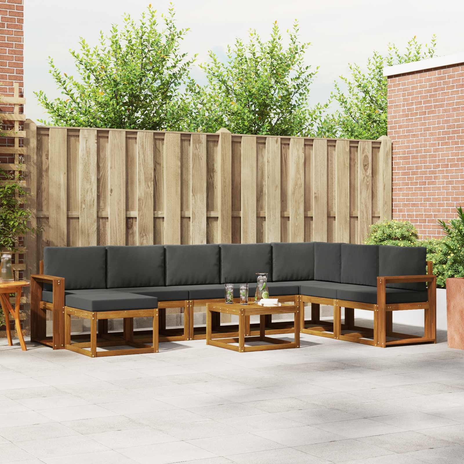 vidaXL Outdoor-Sofagarnitur mit Kissen 9 pcs Natur und Anthrazit