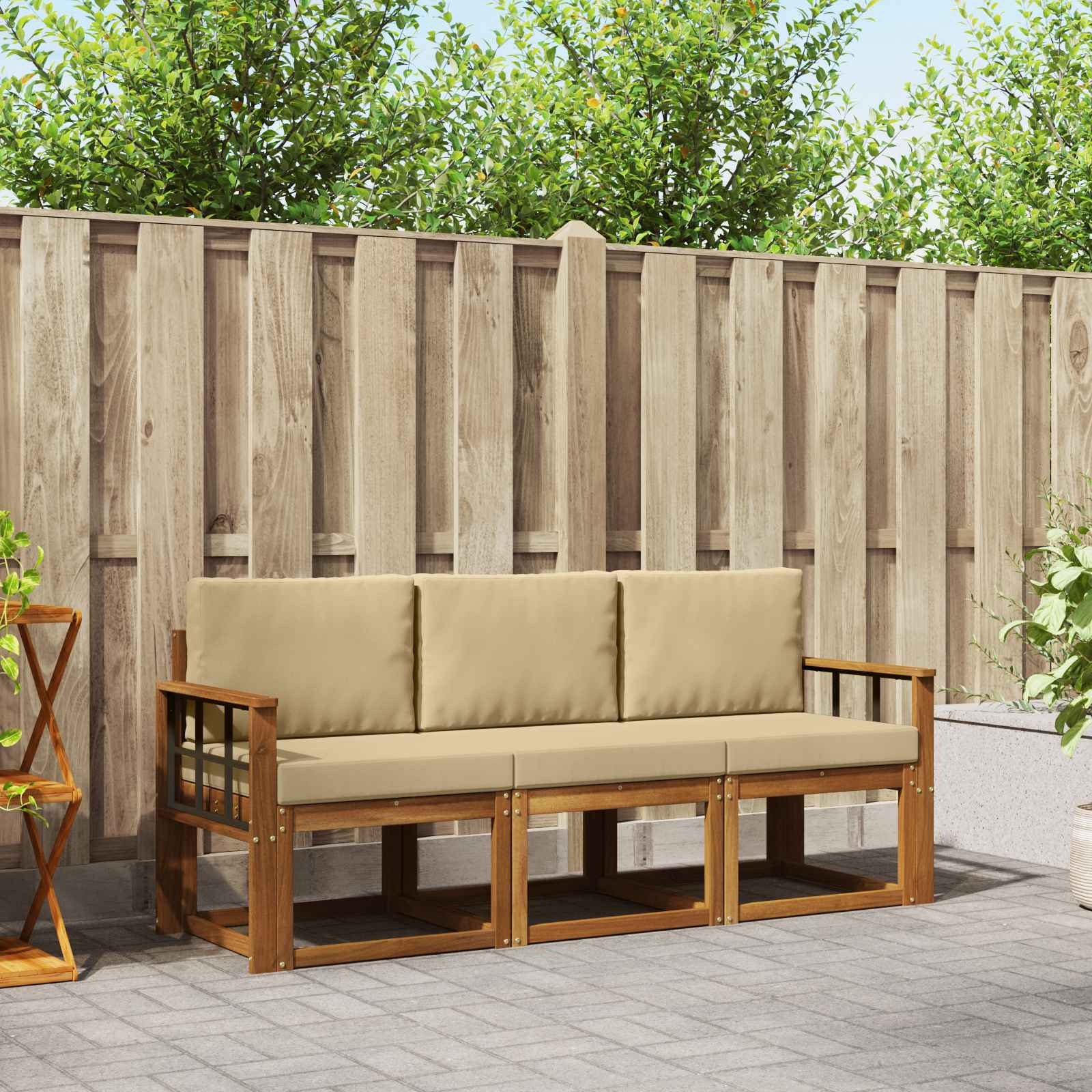 vidaXL Outdoor-Sofagarnitur mit Kissen 3 pcs Natur und Beige