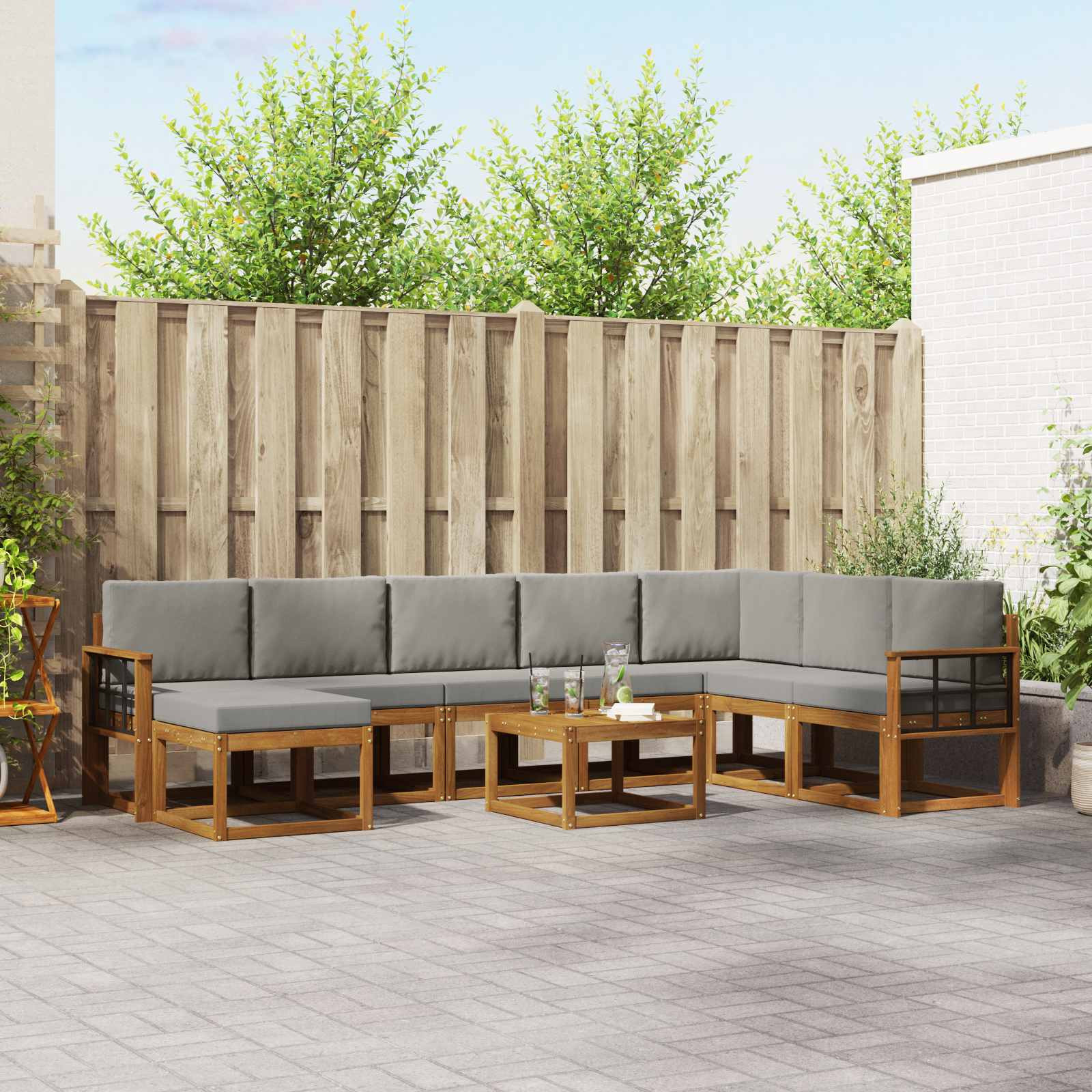 vidaXL Outdoor-Sofagarnitur mit Kissen 9 pcs Natürlich und Hellgrau