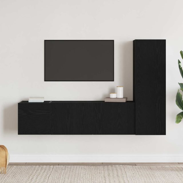 vidaXL TV-Schrankset 3 pcs Schwarz Eichen-Optik 130,5 x 30 x 140 cm