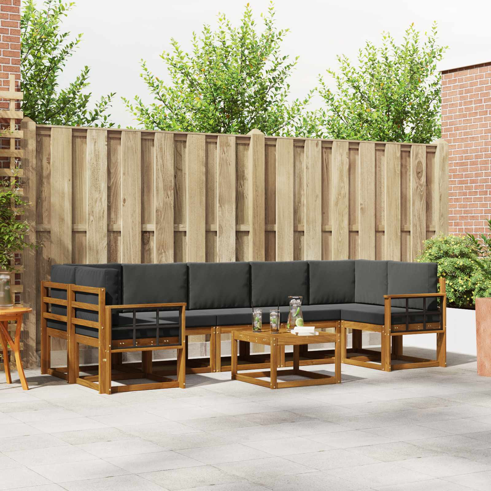 vidaXL Outdoor-Sofagarnitur mit Kissen 8 pcs Natur und Anthrazit