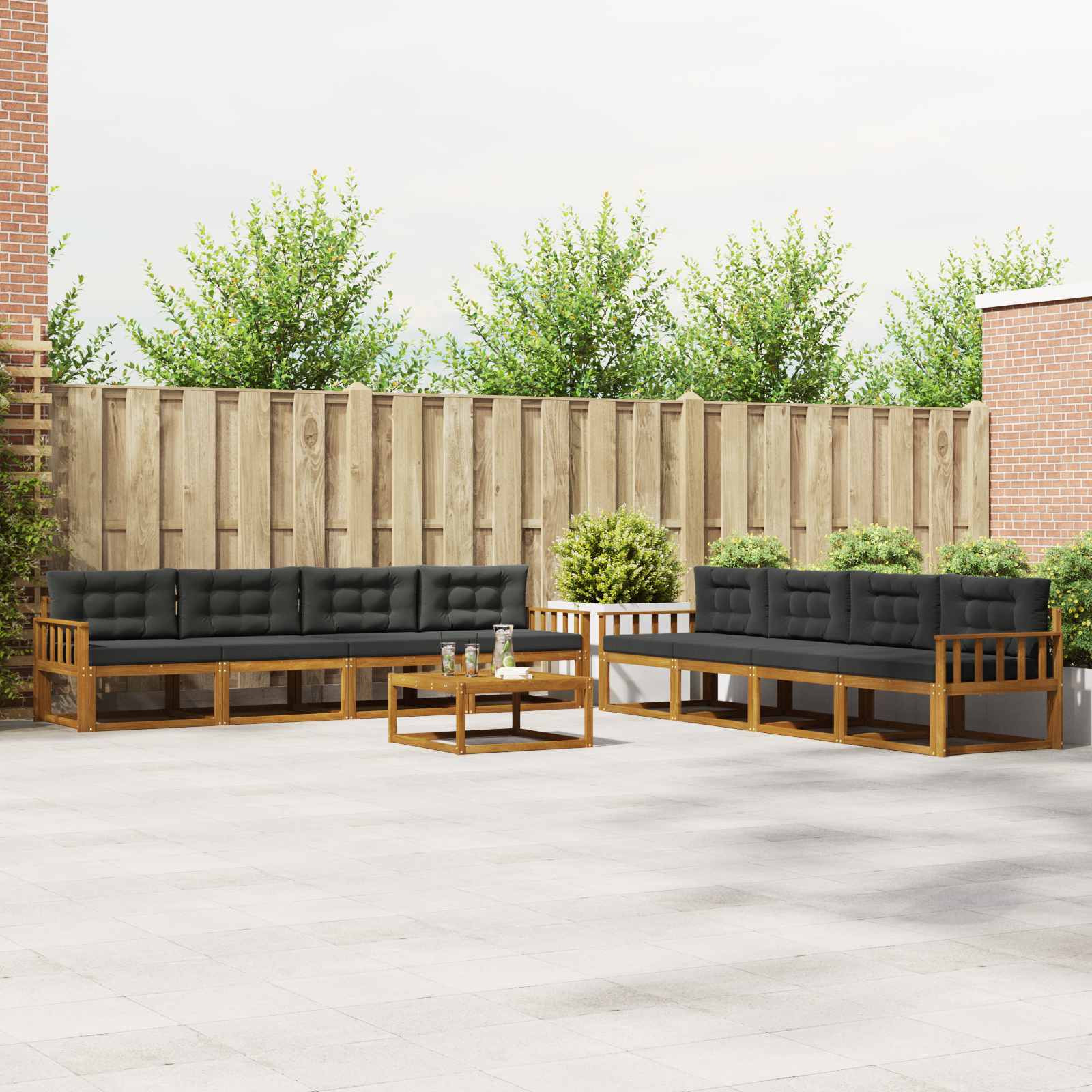vidaXL Outdoor-Sofagarnitur mit Kissen 9 pcs Natur und Anthrazit