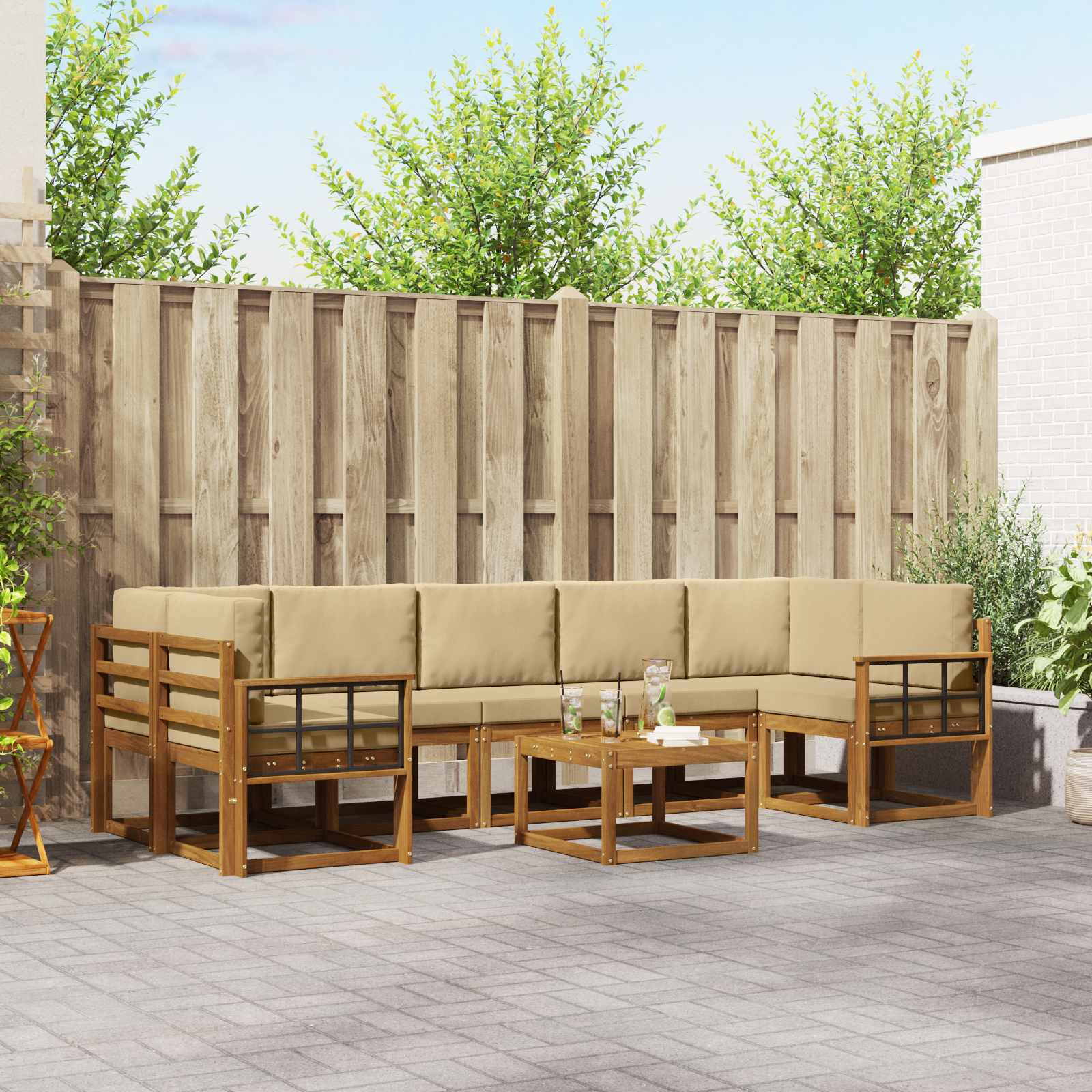 vidaXL Outdoor-Sofagarnitur mit Kissen 8 pcs Natur und Beige