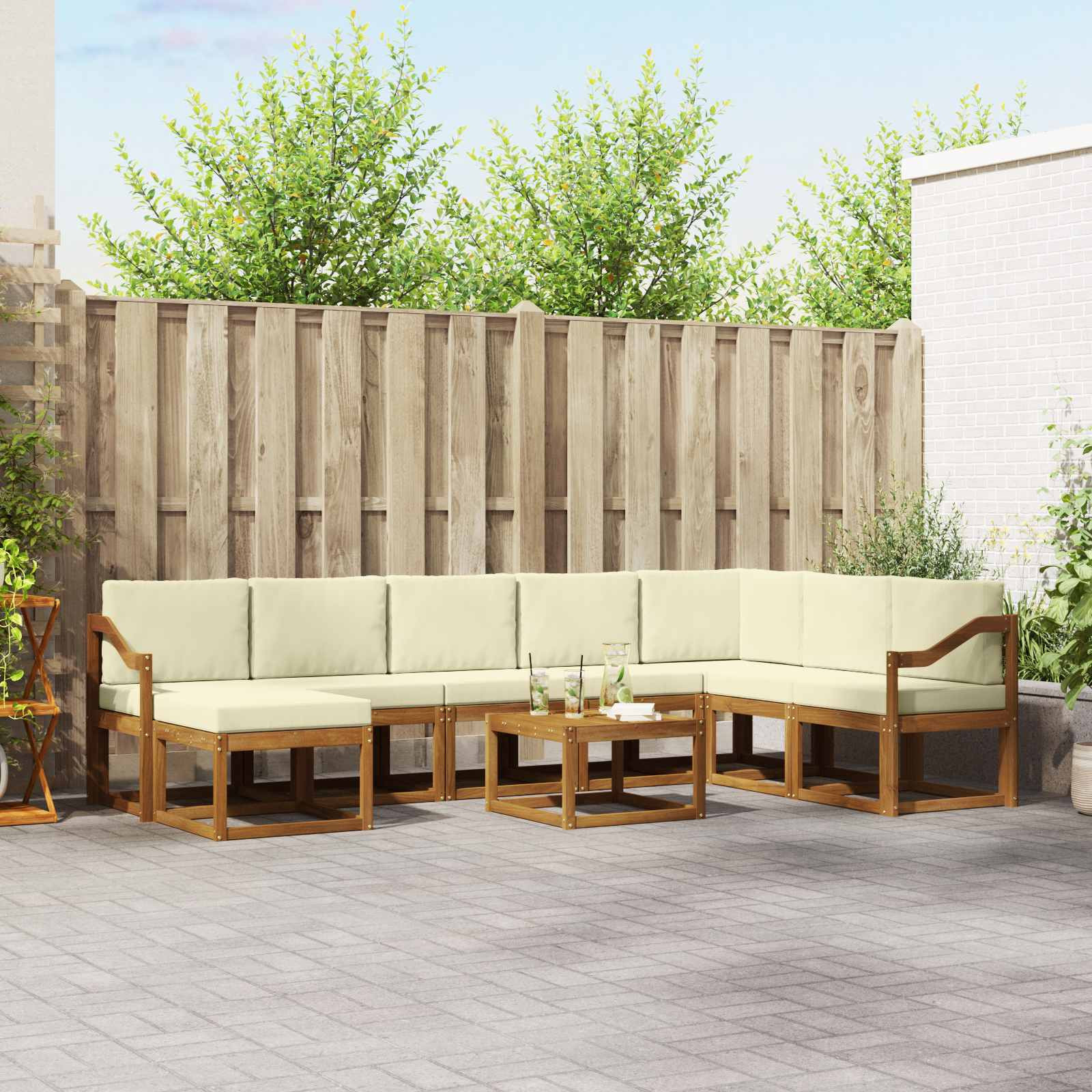 vidaXL Outdoor-Sofagarnitur mit Kissen 9 pcs Natur und Creme
