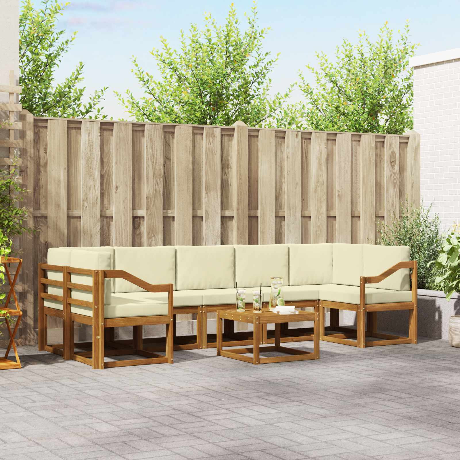 vidaXL Outdoor-Sofagarnitur mit Kissen 8 pcs Natur und Creme