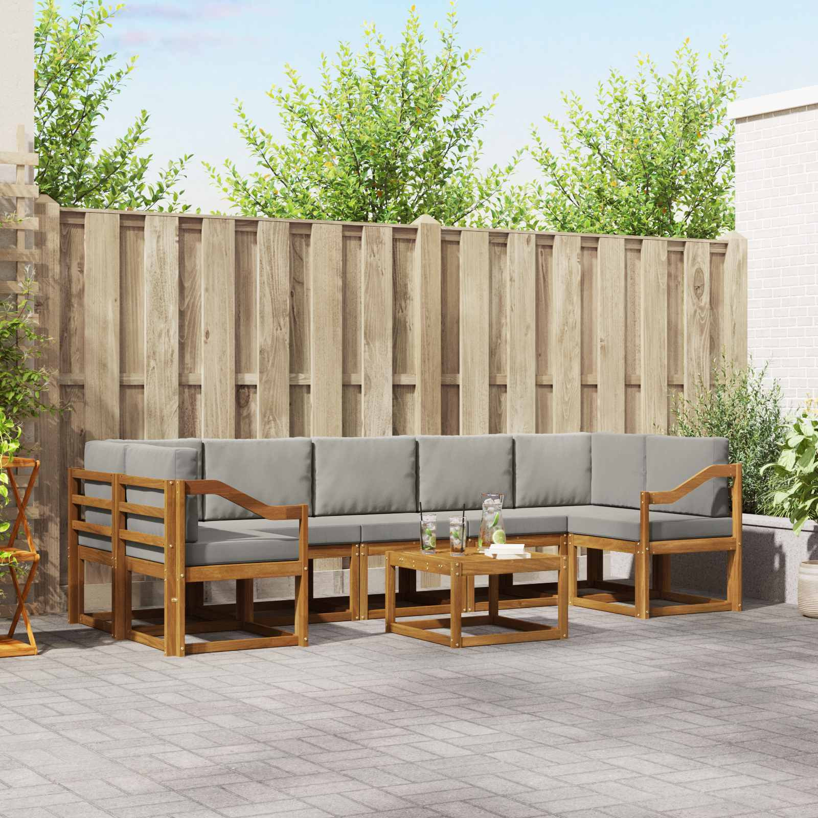 vidaXL Outdoor-Sofagarnitur mit Kissen 8 pcs Natürlich und Hellgrau